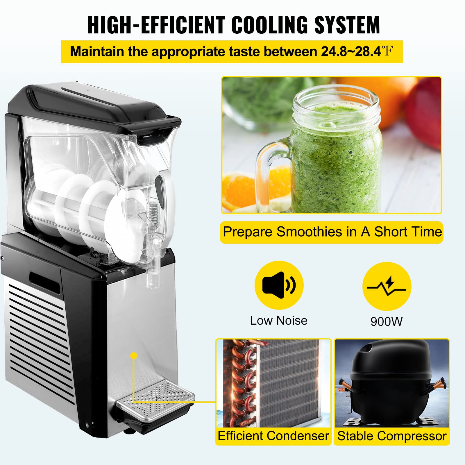 Vevor Frozen Drink Machine, 10Lx2 Tanks Commercial Slushy Machine, 900W Slush Drink Maker, Perfect For Restaurants Cafes Bars
