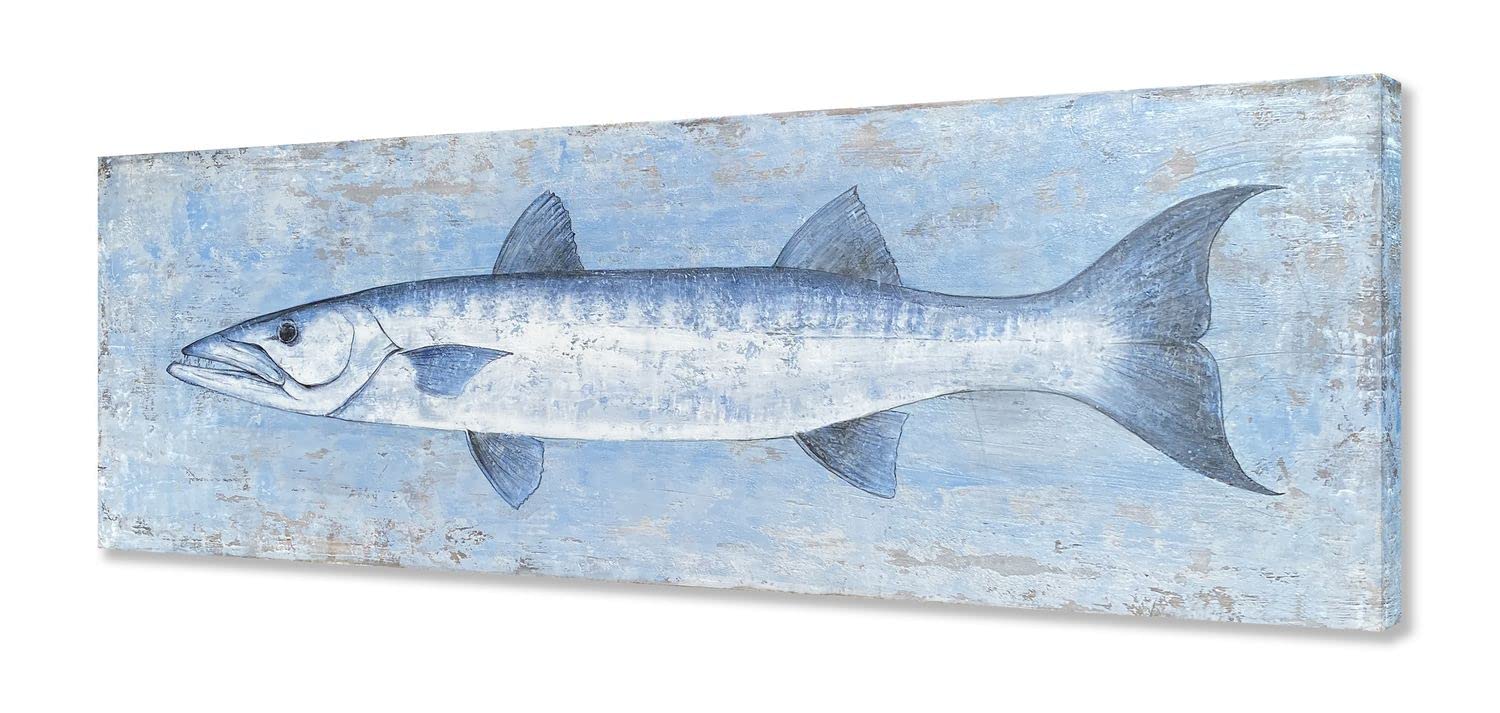 Yihui Arts Blue And White Fish Canvas Wall Art - Coastal Paintings With Textured For Living Room Bedroom Bathroom Decor