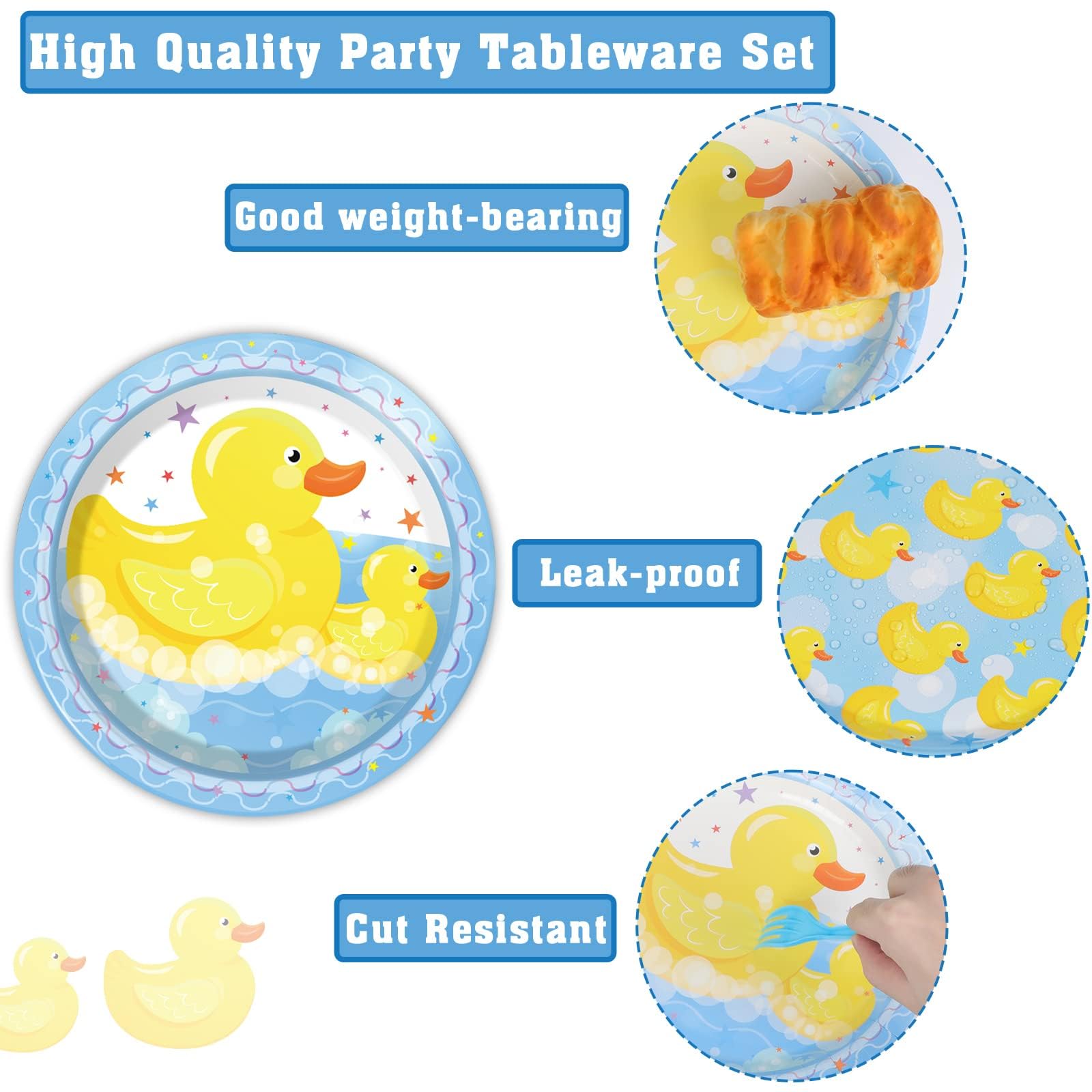 96 Pcs Duck Plates Duck Birthday Party Decorations Duck Disposable Paper Plate And Napkins Rubber Duck Themed Party Supplies For