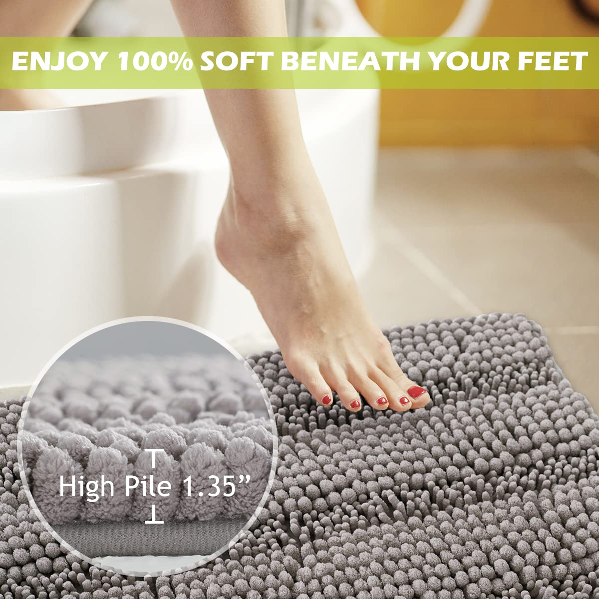 Non Slip Bathroom Rugs - Luxury Chenille Dry Fast Plush Super Soft Plush Chenille Washable Small Bath Mats For Kitchen Living Ro