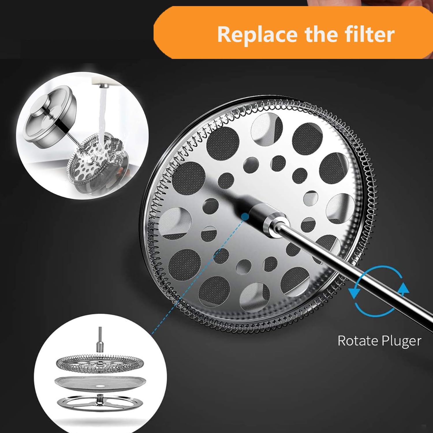 Meelio Small French Press Coffee Maker  Double-Wall Insulated French Press Coffee Press Stainless Steel  Included 2 Extra Fliters and 1 Coffee Spoon (650ML  22 OZ)