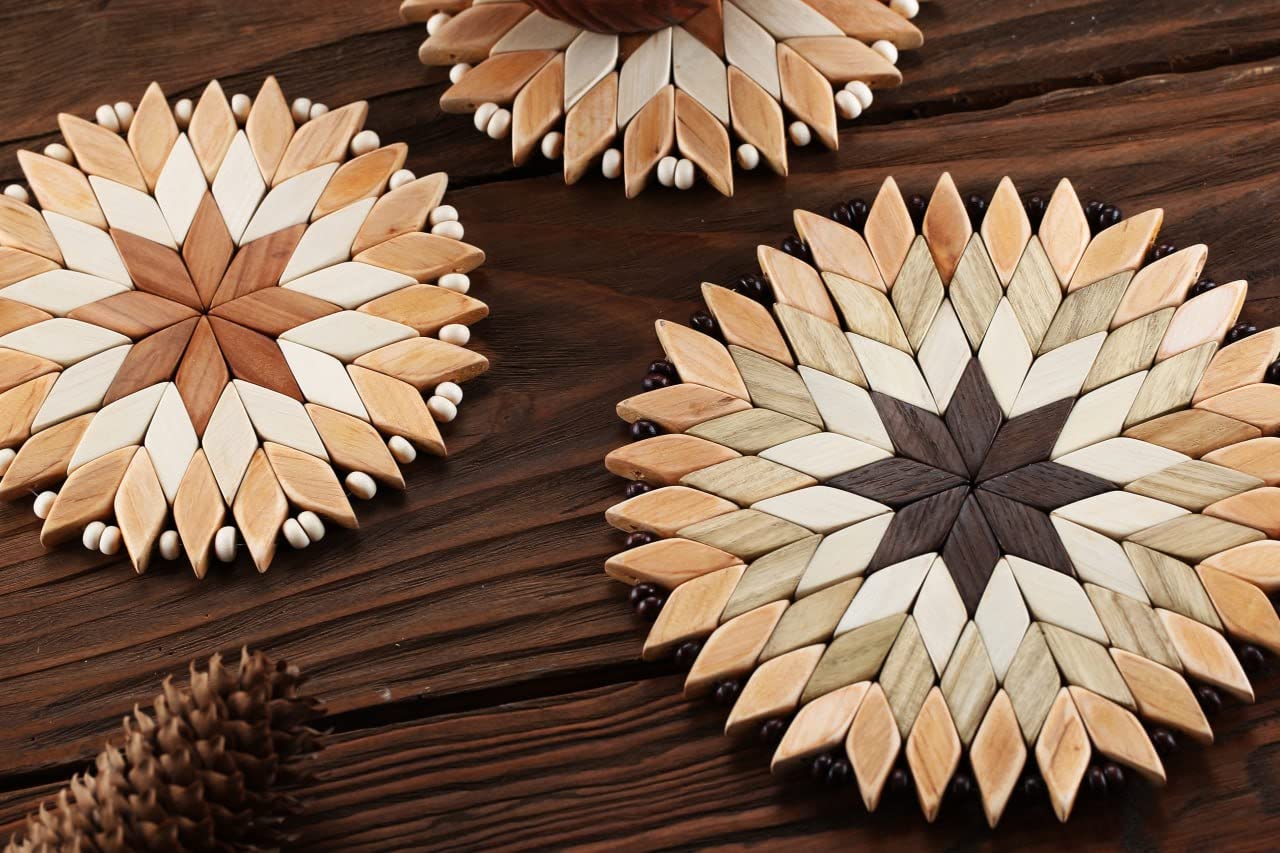 Set Of 3 Small Handmade Wooden Trivets For Hot Dishes - Two 6'' And One 7''- Coasters And Hot Pads - Great Kitchen Gift Idea - B