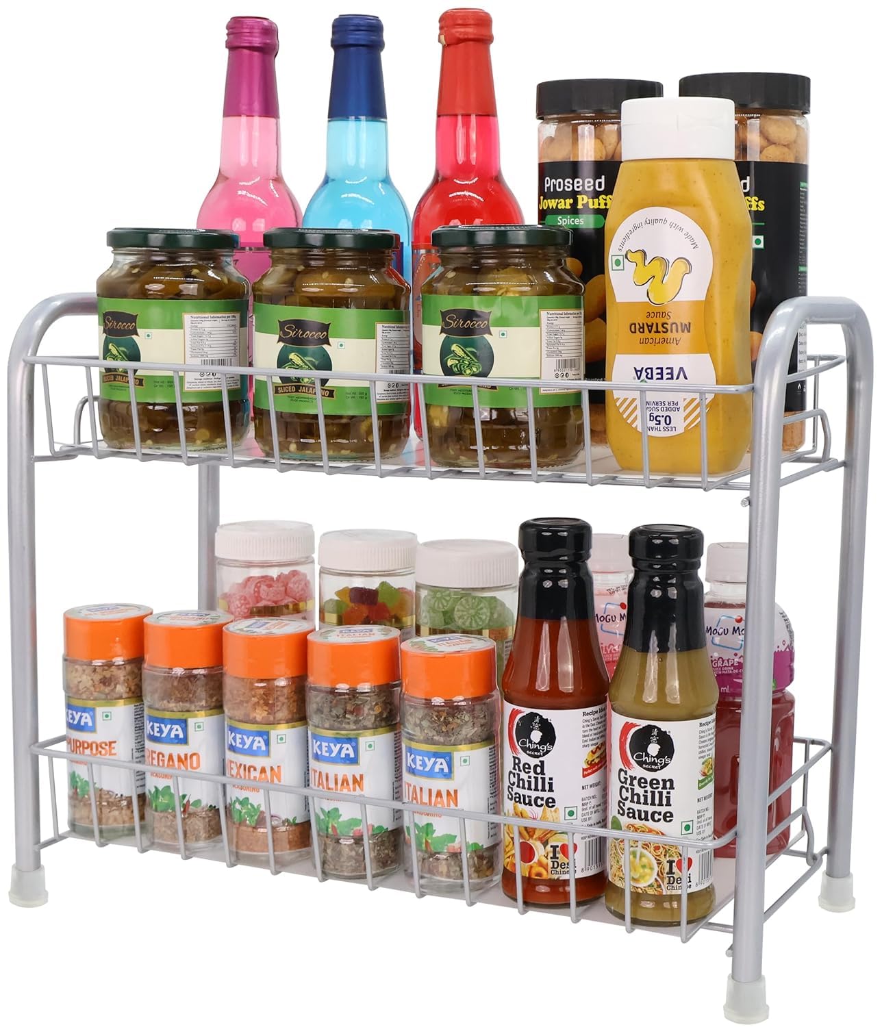Kevra Online Countertop Organizer Organization, 2 Tier Moveable Corner Shelf For Kitchen, Bathroom, Spice Rack, Coffee Area, Ove