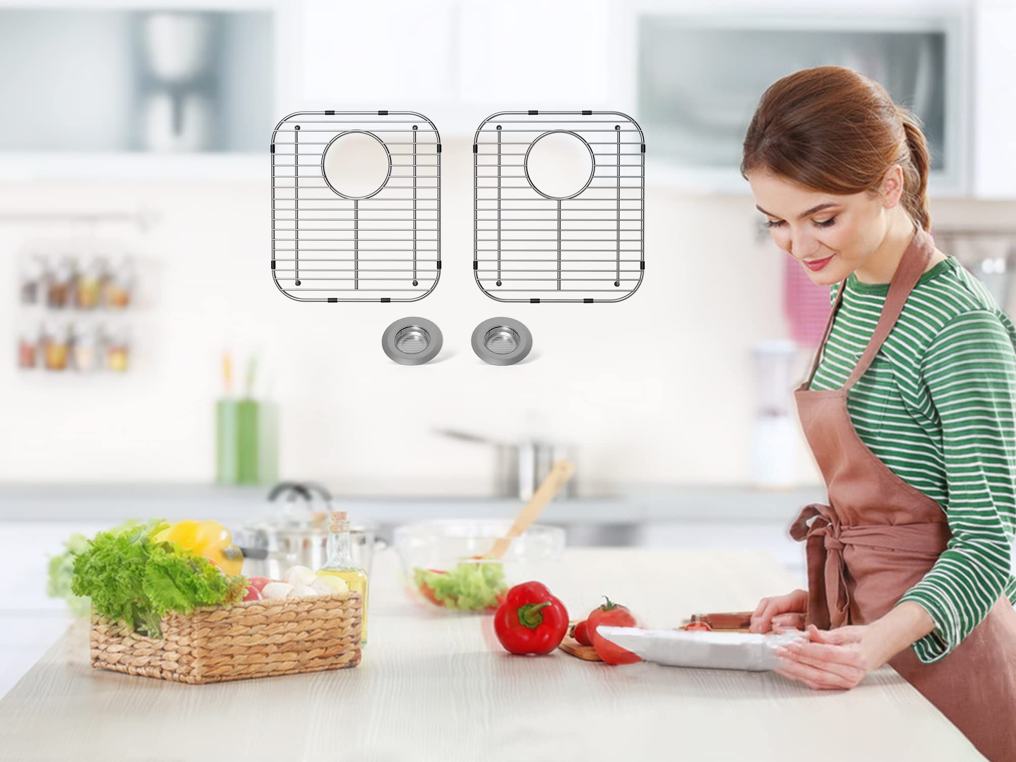 4Pack Stainless Steel Sink Protectors For Kitchen Sink, 13.1''X11.6''X1'' Sink Grid Universal With Rear Drain, Rust-Resistant Me