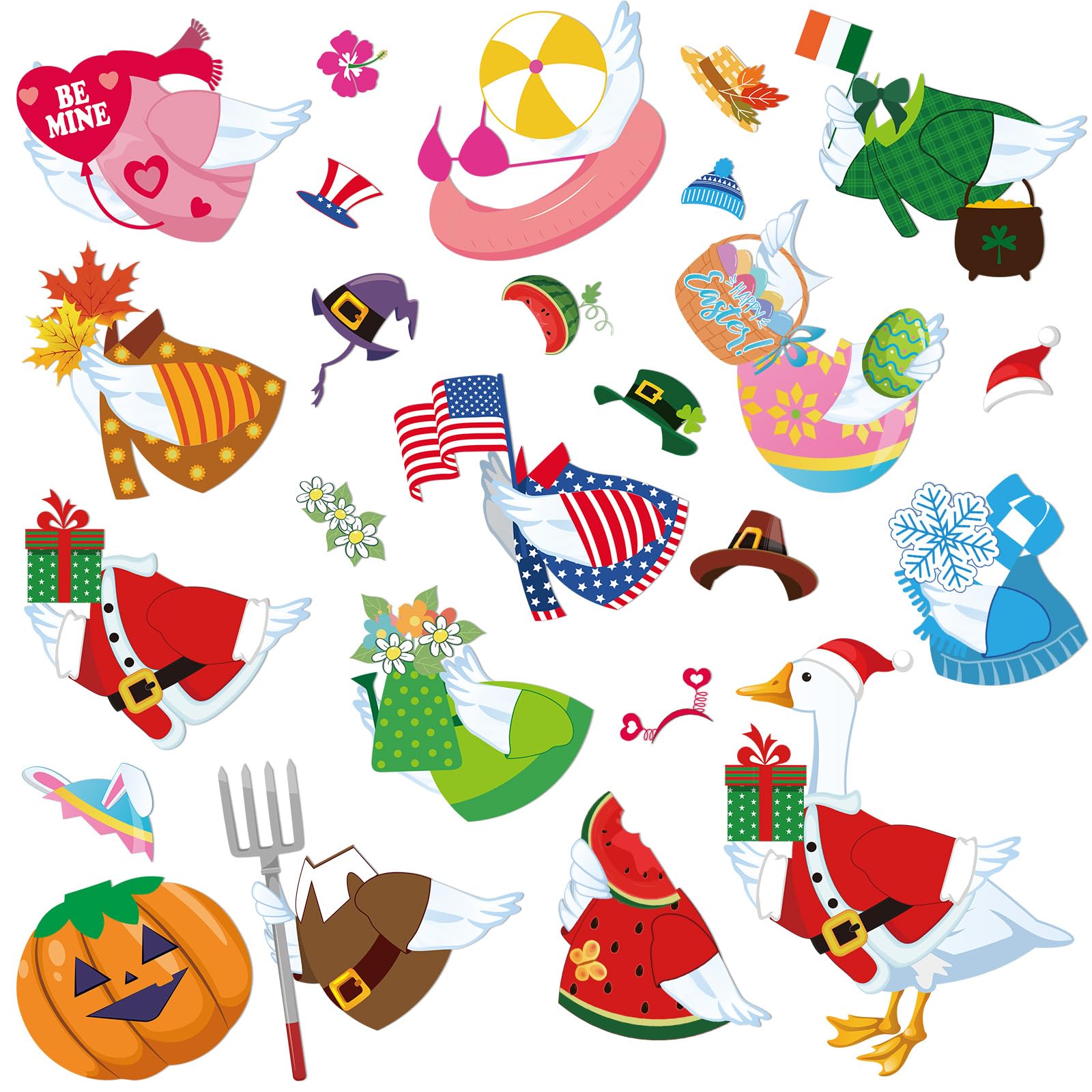 Fabbay 25 Pcs Festive Goose Costume Magnets Decoration Funny Holiday Magnetic Stickers Goose Magnet with 12 Sets Holiday Costume