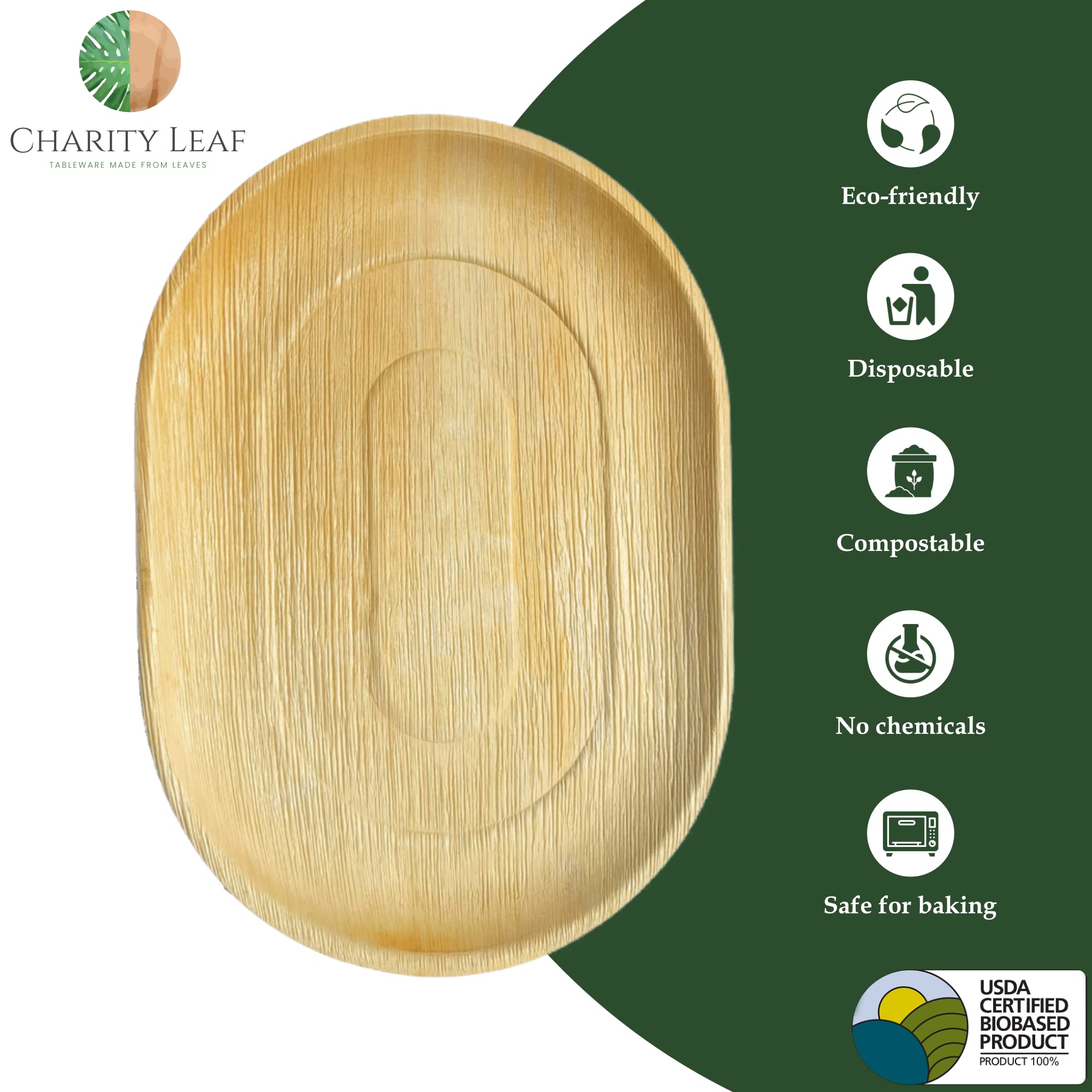 Charity Leaf Disposable Palm Leaf 17'' x 12'' Trays (50 pieces) Bamboo Like Serving Platters  Disposable Boards  Eco-Friendly Dinnerware For Weddings  Catering  Events