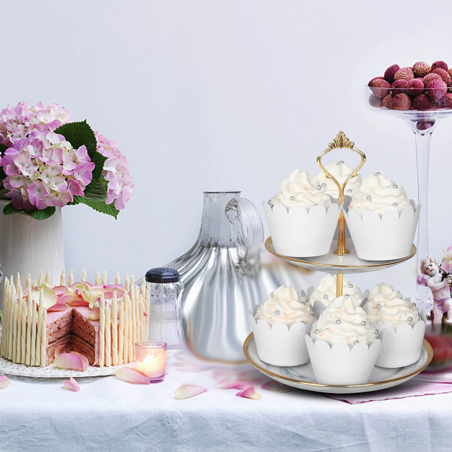 Kposiya Set Of 100 Artistic Bake Cake Cups Filigree Little Vine Lace Laser Cut Cupcake Wrapper Liner Baking Cup Muffin Casetrays