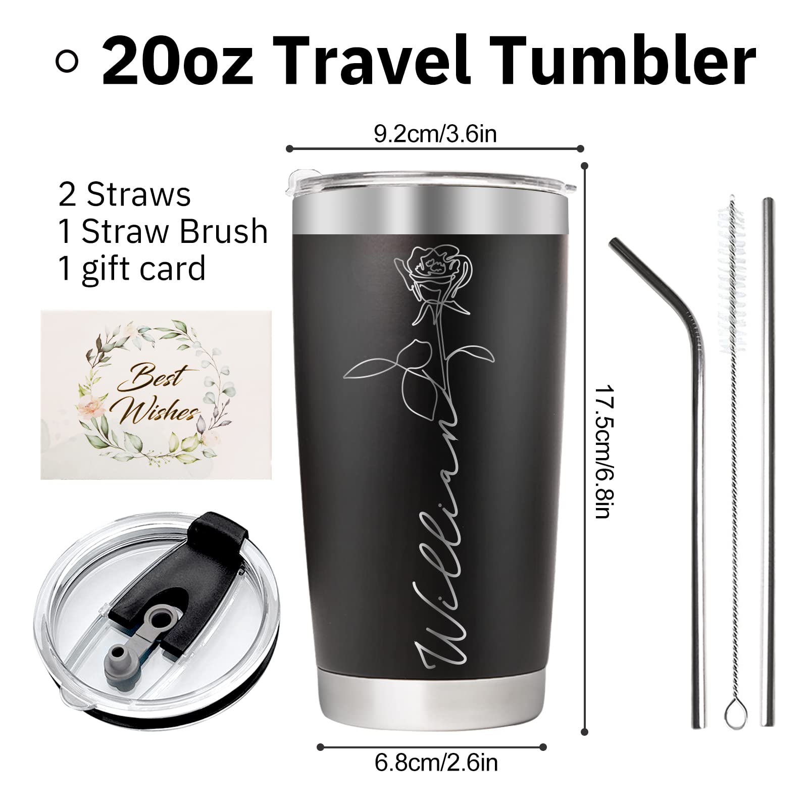 Personalized Tumbler with Names 16 Designs 10 Colors - Vacuum Insulated Travel Tumbler with Lid & Straw 20 Oz Custom Christmas B