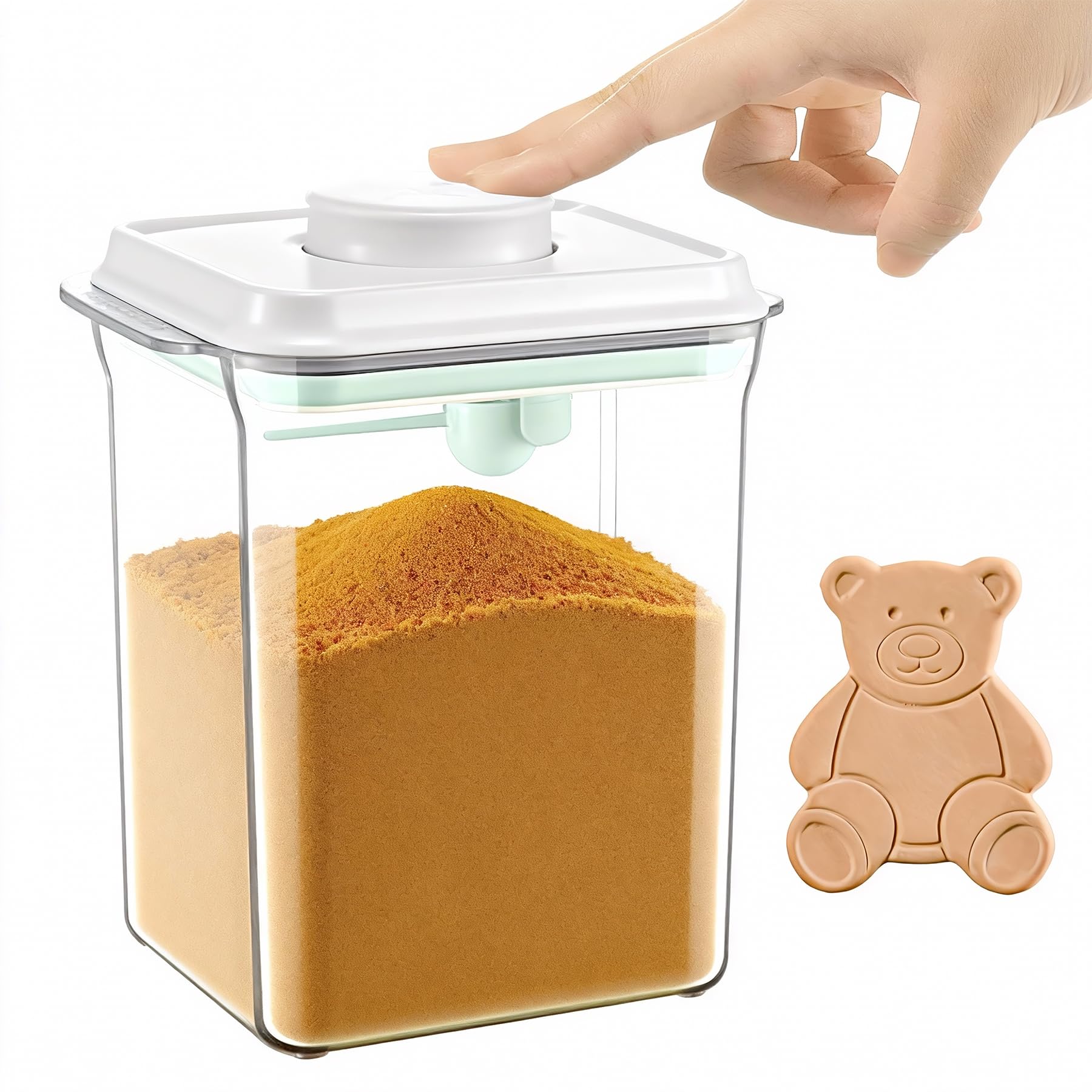Cozey Daily Pop Airtight Brown-Sugar Keeper Container - 2.3Qt / 2.3L Clear Jar | 1/2 Tablespoon Scoop | Brown Sugar Saver | Stac