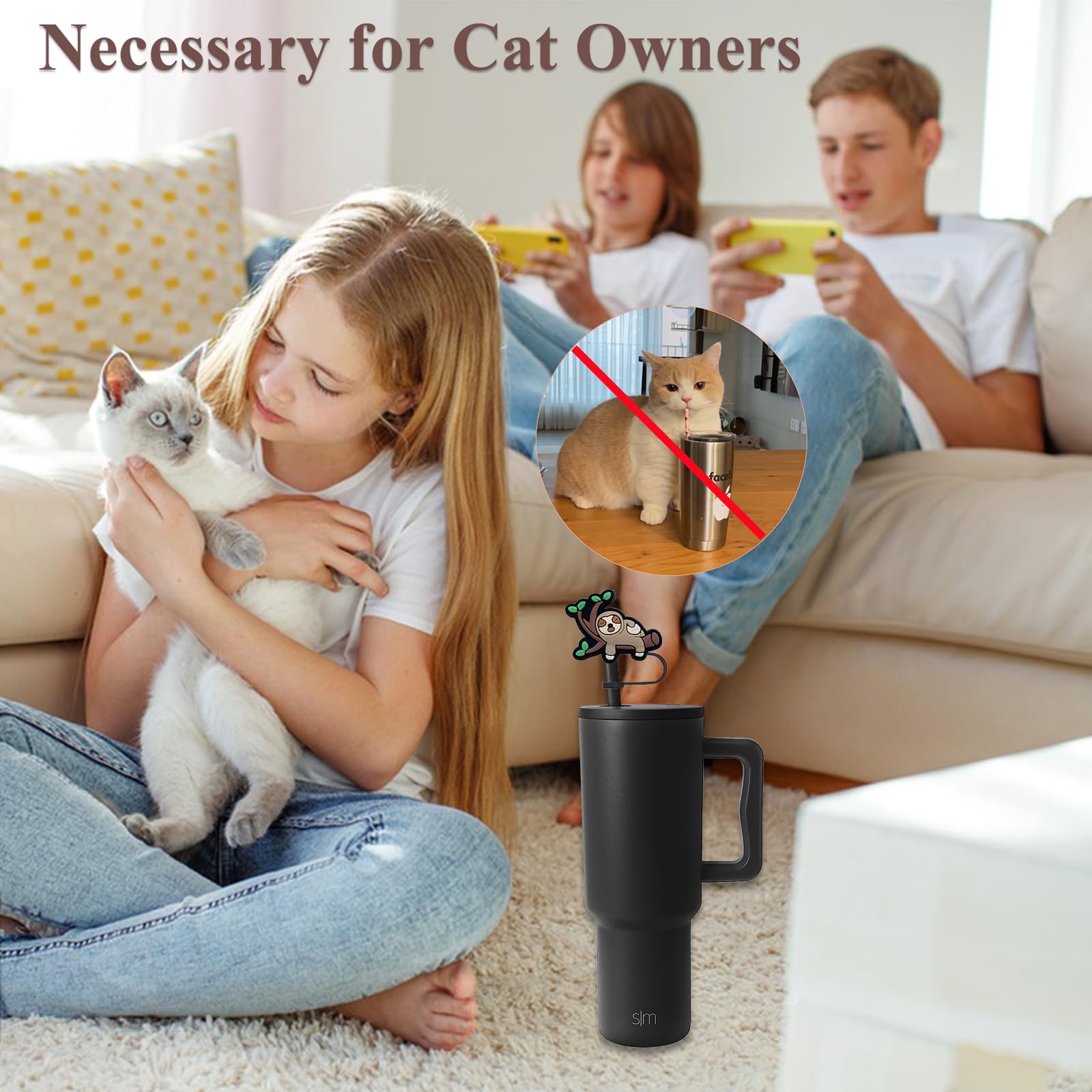 Amreich Sloth Straw Topper For Simple Modern, 6 Pcs Silicone Straw Cover Cap For Hydro Flask Tumblers, Animal Silicone Dust-Proo