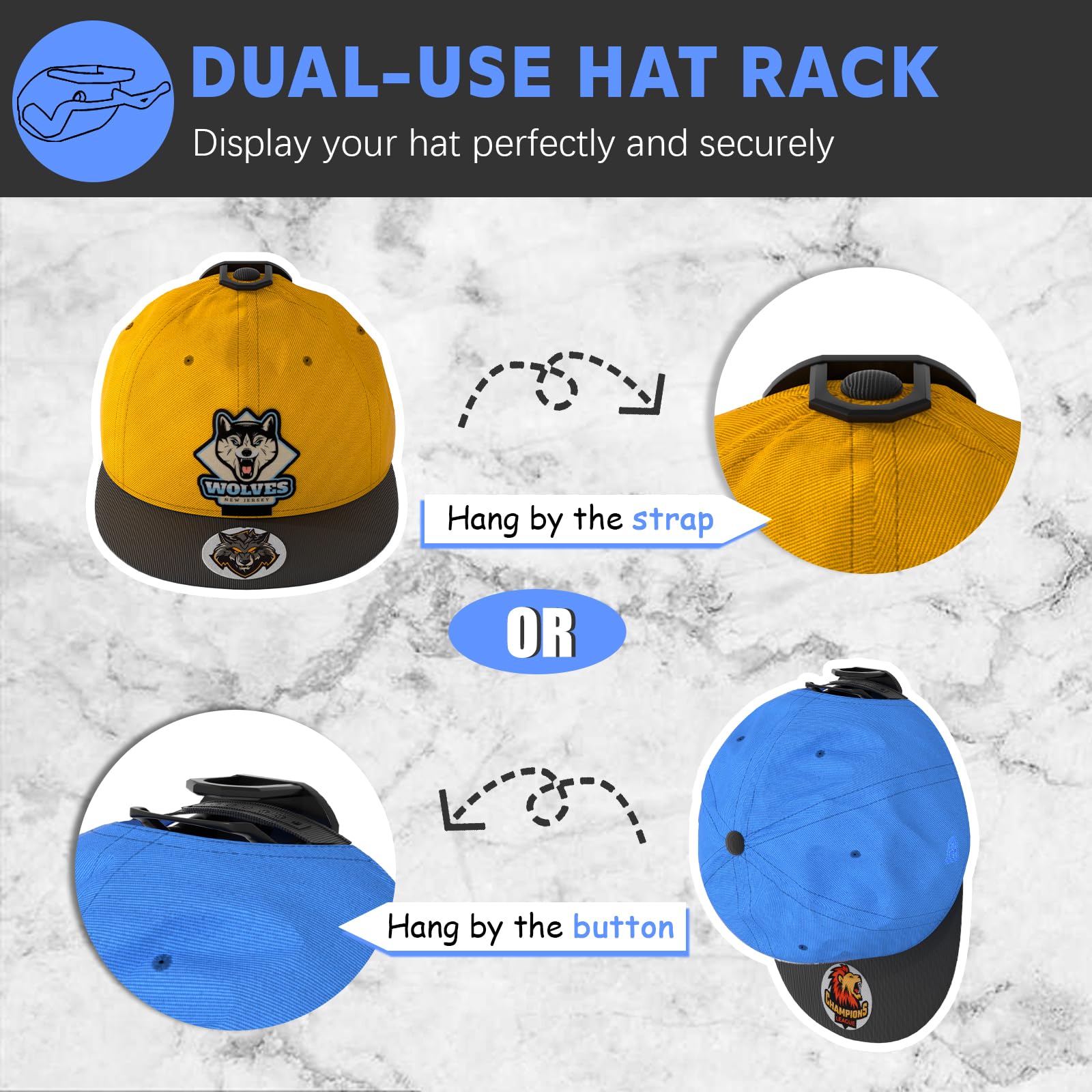 Niunuerga 16 Pack Adhesive Hat Hooks For Wall, Strong Hat Rack For Baseball Caps, Hat Organizer Display For Home Decor, Hat Hold