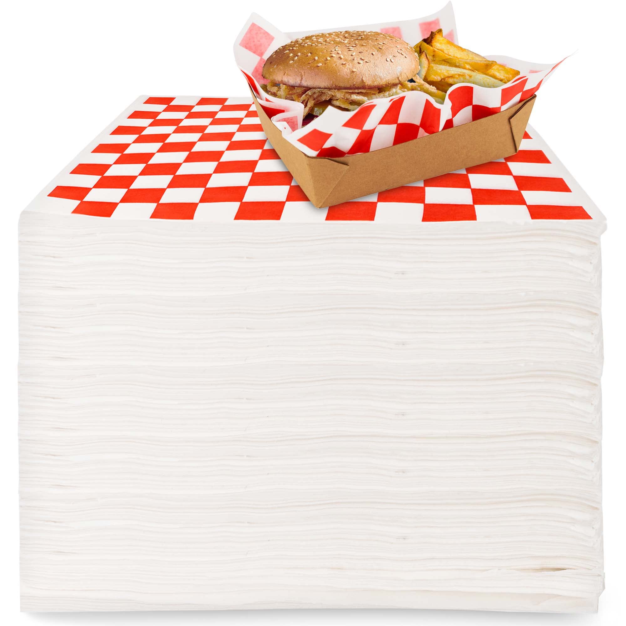Deli Paper Sheets (500 Count) 12-Inch Red Checkered Square Sandwich Wrapping Paper Grease Resistant Perfect For Concession Stand