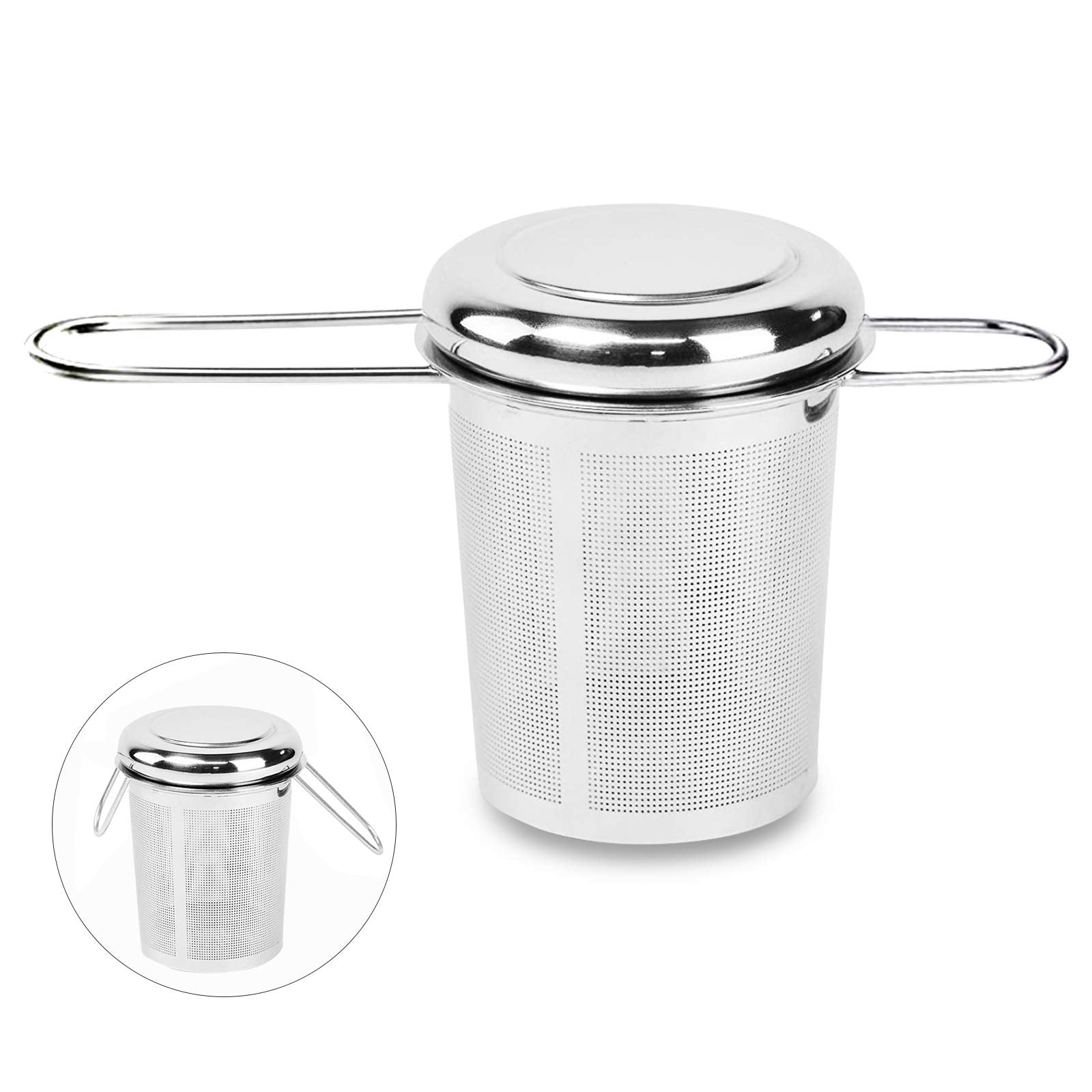 Tea Infuser,Stainless Steel Tea Steeper Fine Mesh Filters, Large Capacity Tea Strainer With Folding Handle And Lid,Hanging On Te