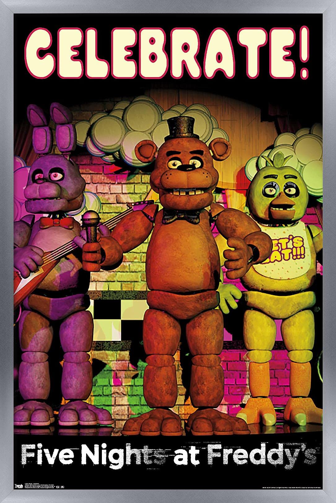 Trends International Five Nights At Freddy'S - Celebrate Wall Poster, 14.725'' X 22.375'', Silver Framed Version