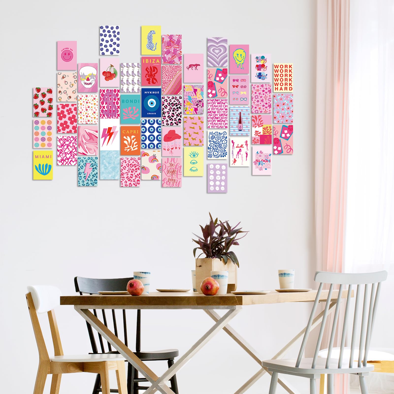 Dazzlewall 50Pcs Abstract Wall Collage Kit Preppy Aesthetic Pictures For Bedroom Living Room Dormitory Pink Wall Decor Poster 4X
