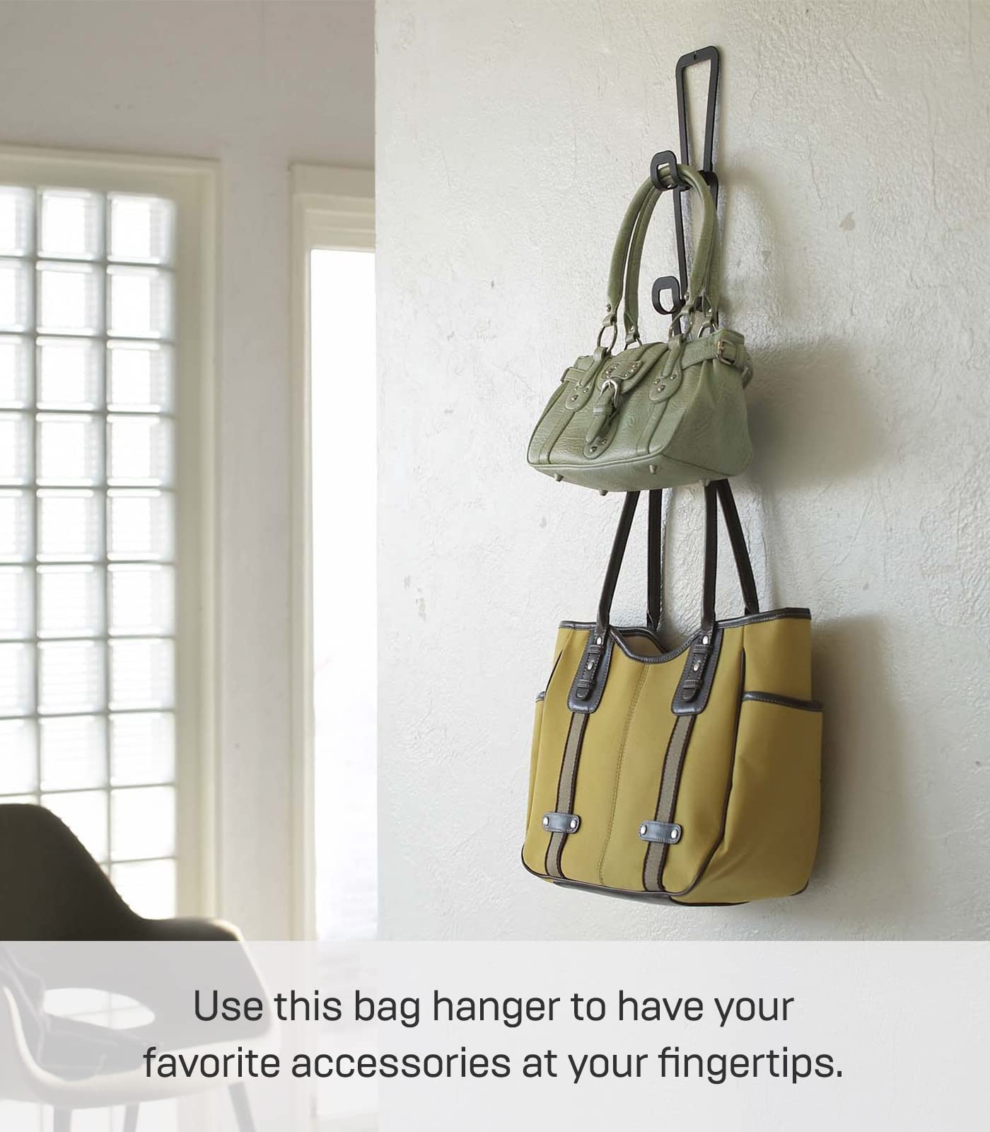 Yamazaki Home Chain Link Bag Holder - Closet Storage Hanging Organizer Rack Steel One Size Black