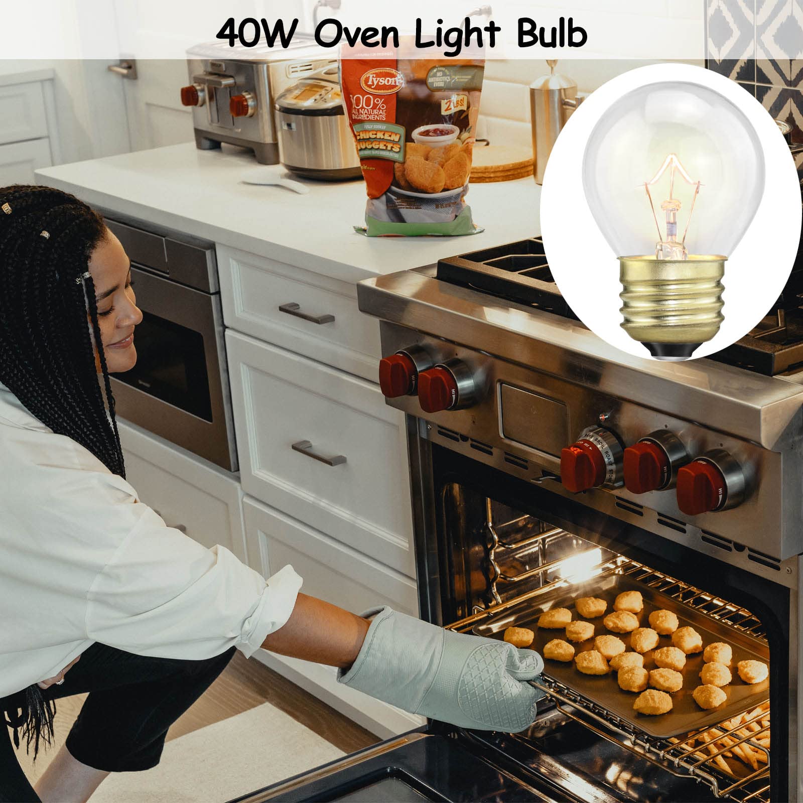 Oven Light Bulb 40 Watt  G45 Clear - High Temp 120V 415 Lumens E26 Standard Base  Appliance Light Bulb for Stove Refrigerator Microwave 4-Pack