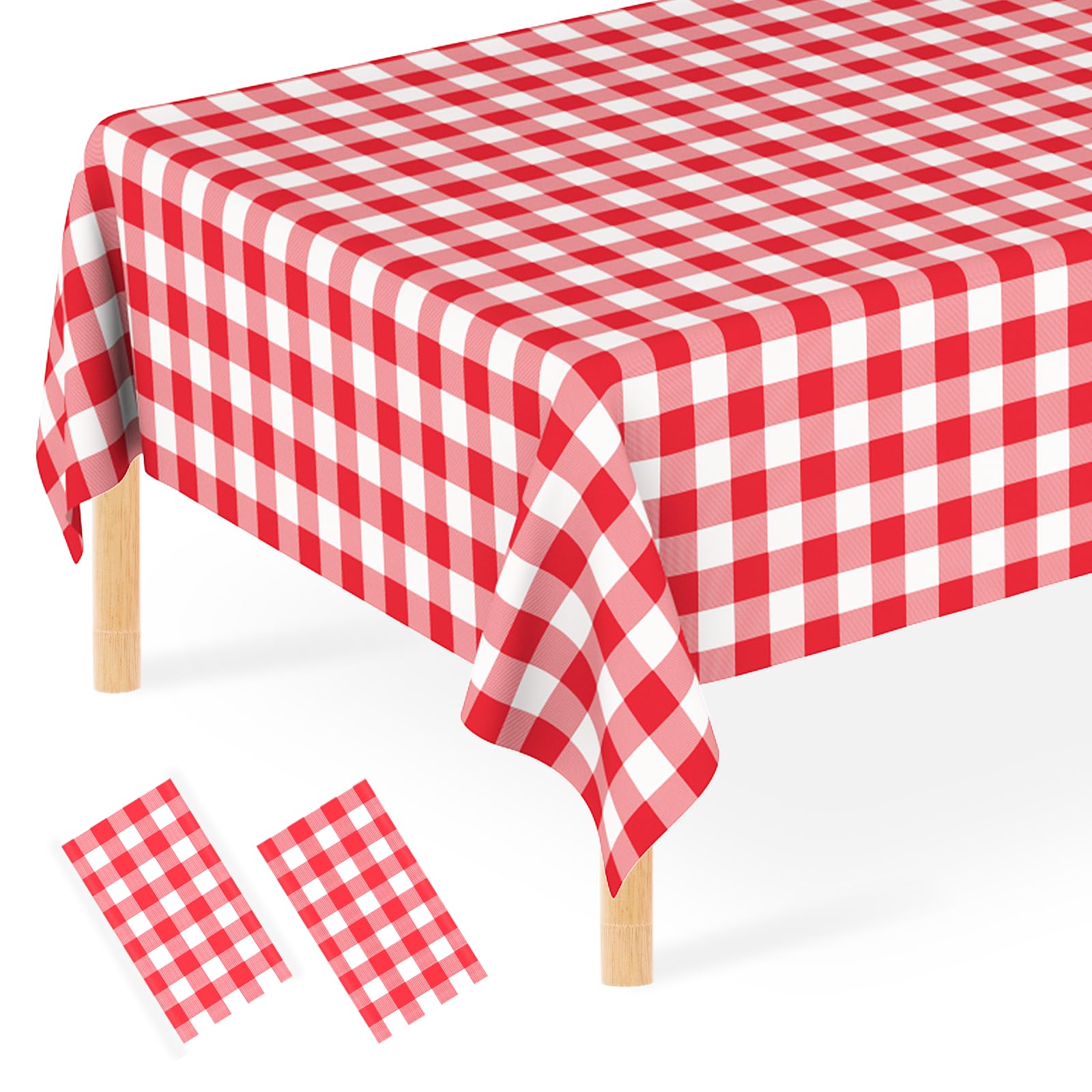 JCTHKUKU 2 Pcs Red Gingham Tablecloth, Disposable Plastic Red Checkered Table Cloth, Red & White Plaid Table Cover for Outdoor P