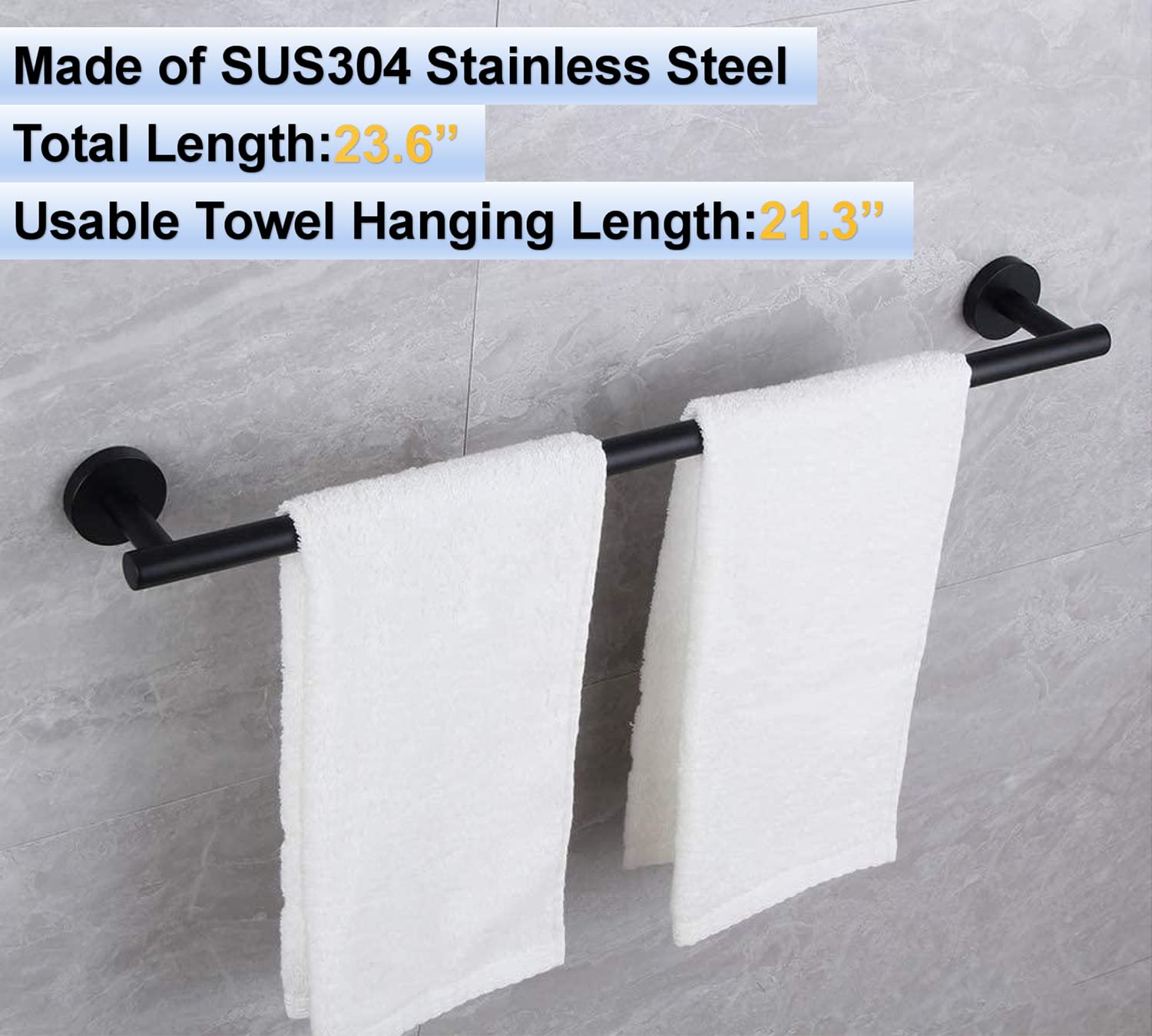 Towel Bar 2 Pack For Bathroom Kitchen Hand Towel Holder Matted Black Sus304 Stainless Steel Rustproof Wall Mount 24 Inch Towel R