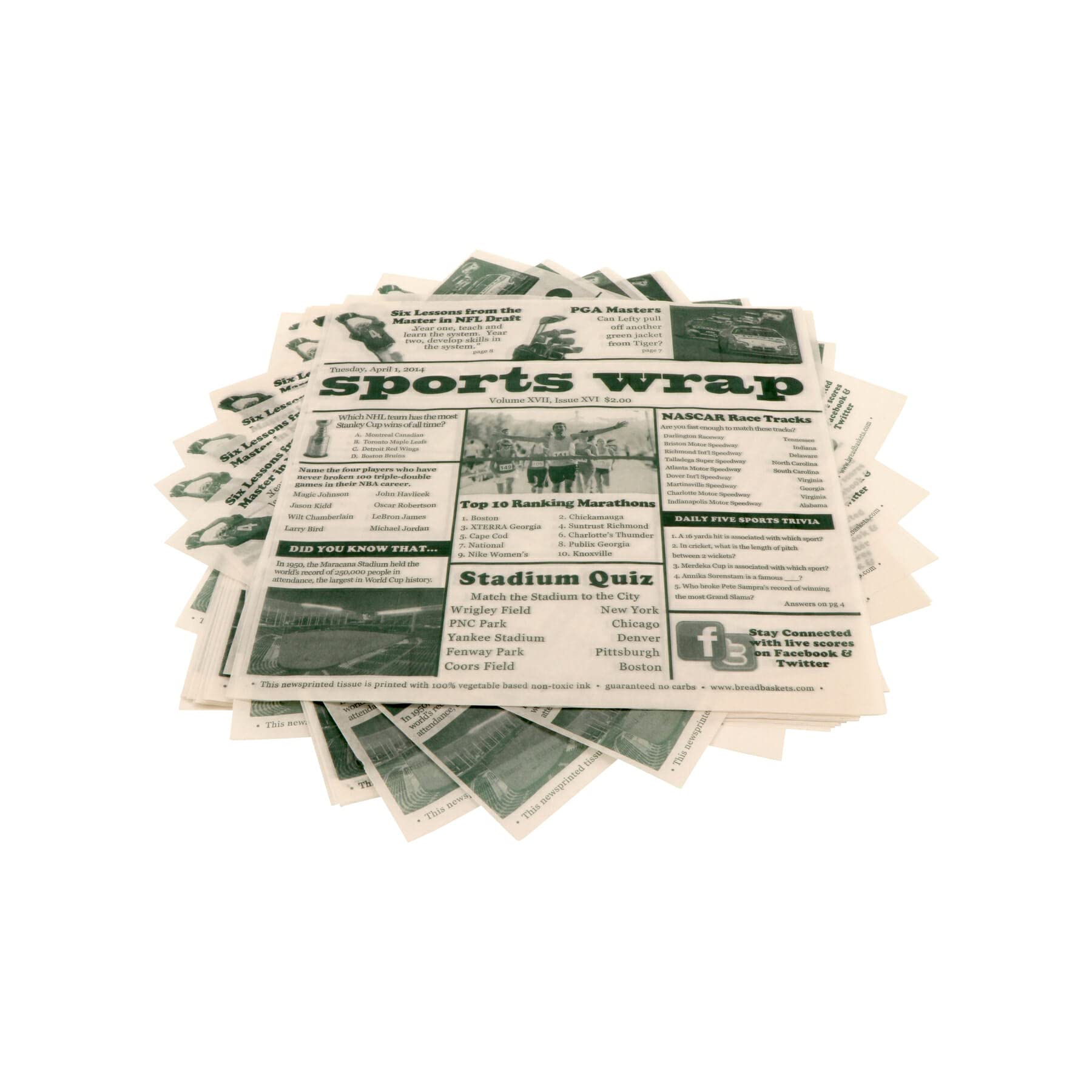 G.E.T. 4-TG1080 Appetizer/Serving Basket Tissue Liner Paper, 12 x 12, Sports Newsprint (Case of 1000)