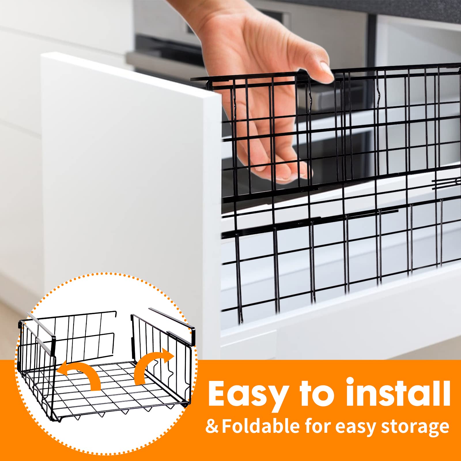 Hanging Under Shelf Storage Basket, 4 Pack Foldable Under Cabinet Metal Desk Storage Wire Rack Organizer For Kitchen Pantry Book