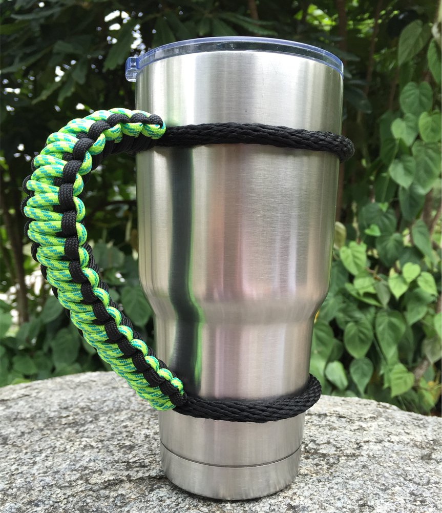 MOCE Handmade Paracord Handle for Yeti/Rtic/Ozark Trail Rambler 30 Oz Tumbler. Green/Black