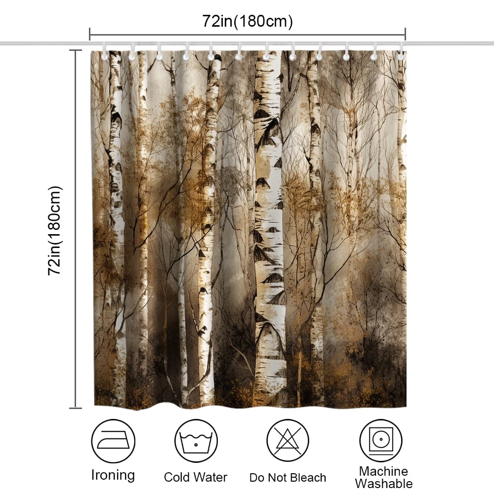 Theblackspot Birch Tree Shower Curtain Rustic Bath Curtains Decor Sets Grommet With Hooks 72W X 72H Inches