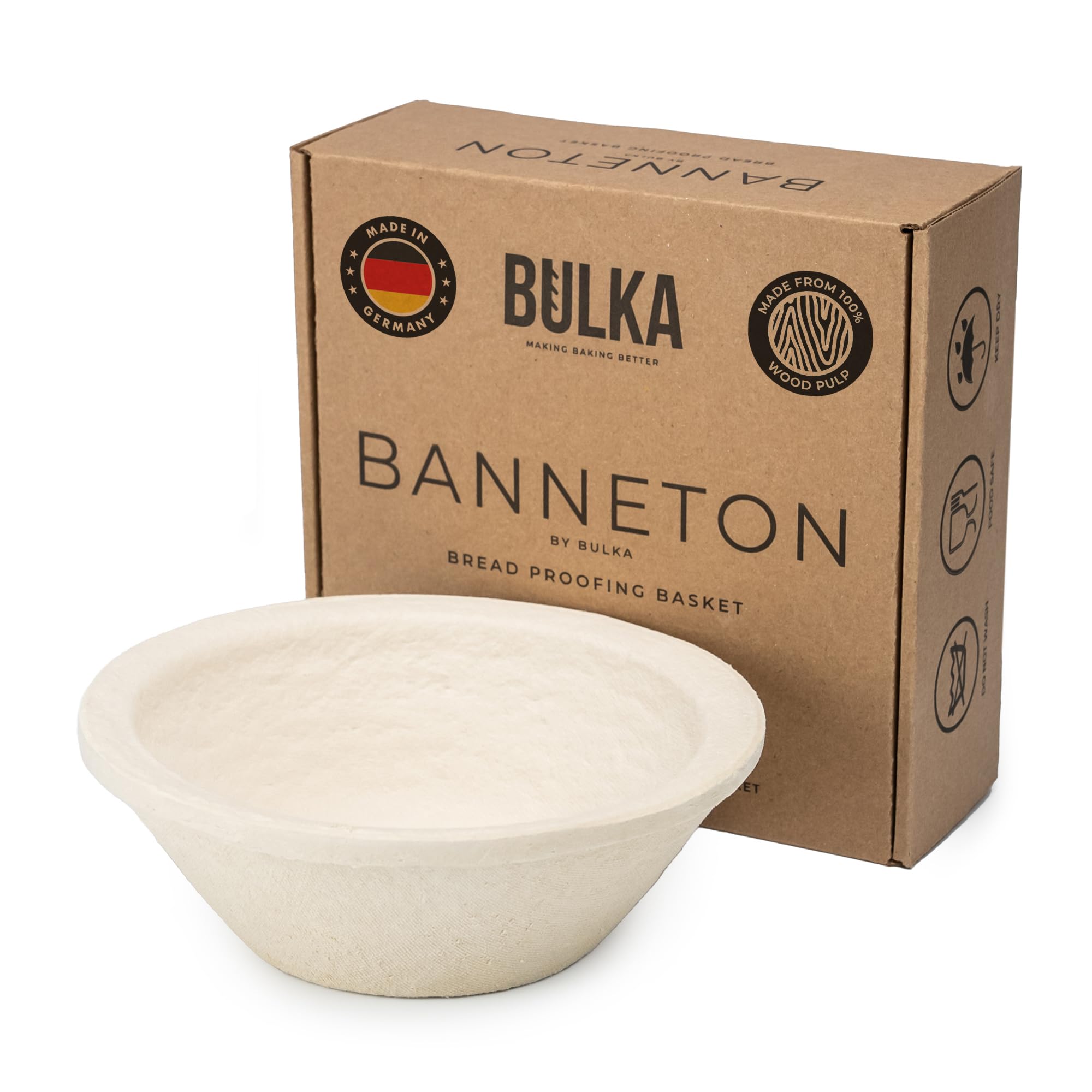 Bulka Small Round 8 500g Plane Banneton Bread Proofing Basket Pressed Wood Pulp, Sourdough Proofing Basket - Non-Stick Brotform 