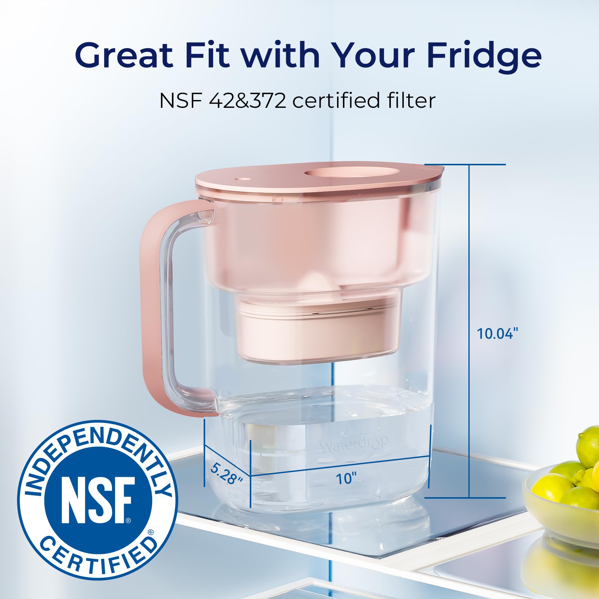 Waterdrop 200-Gallon Long-Life Lucid 10-Cup Large Water Filter Pitcher, Nsf Certified, 5X Times Lifetime, Reduces Pfoa/Pfos, Chl