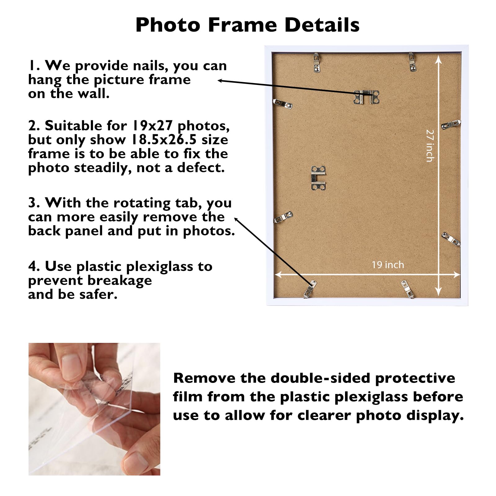 JCJMY 19x27 Picture Frame White for Poster Photo Picture, Horizontal and Vertical Formats for Wall Hanging, 19 x 27 Wall Gallery