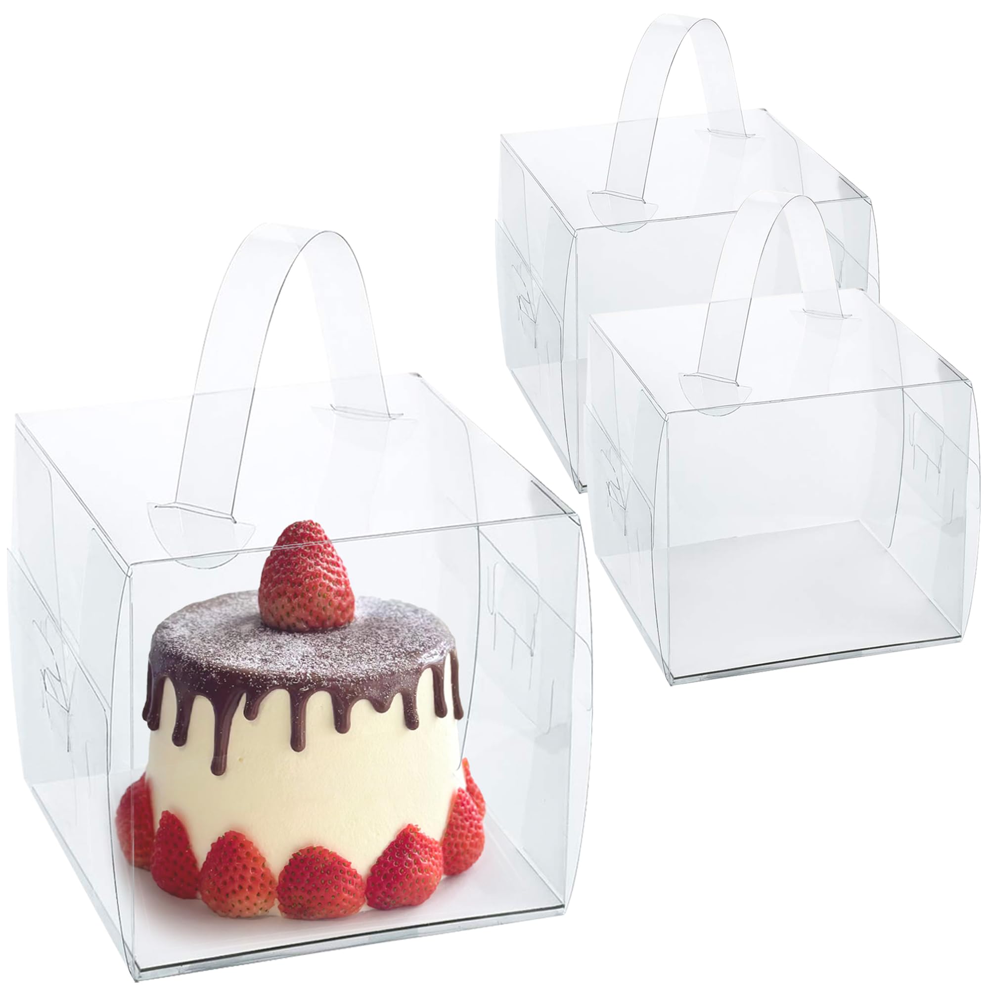 Hzzycaxli 6x6x6Inch Transparent Bakery Boxes with Handles,20Pcs 5inch 6inch Clear Cake Box,Mini Cake Boxes,Clear gift boxes for 