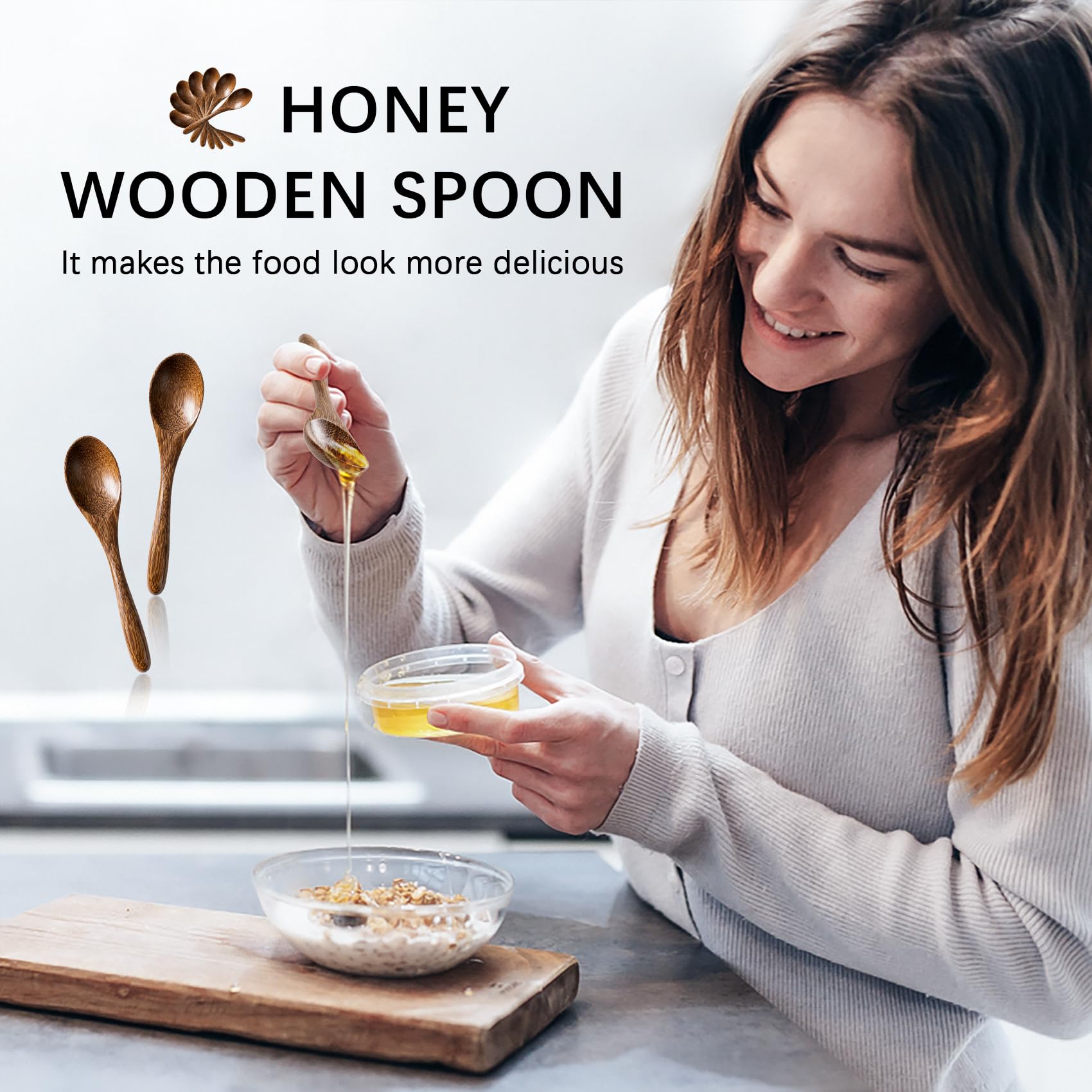 Hefild 7 Pcs Small Wooden Spoons, 5.8 Inch Honey Spoons For Tea, Padauk Wooden Honey Teaspoon For Coffee, Little Tiny Wood Spoon