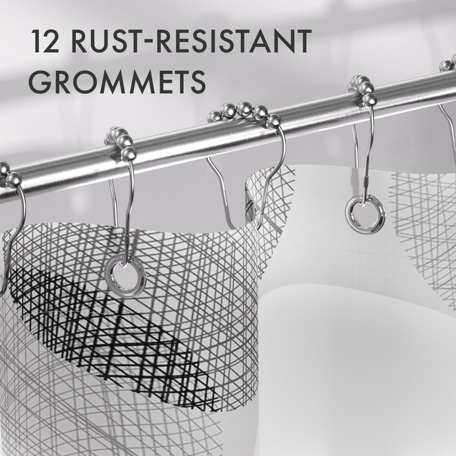 AmazerBath Grey Shower Curtain Sets  Washable Cloth Gray Dots Shower Curtain with 12 Metal Shower Curtain Hooks  Rustic Waterproof Farmhouse Fabric Shower Curtains for Bathroom Decor  72x72 Inches