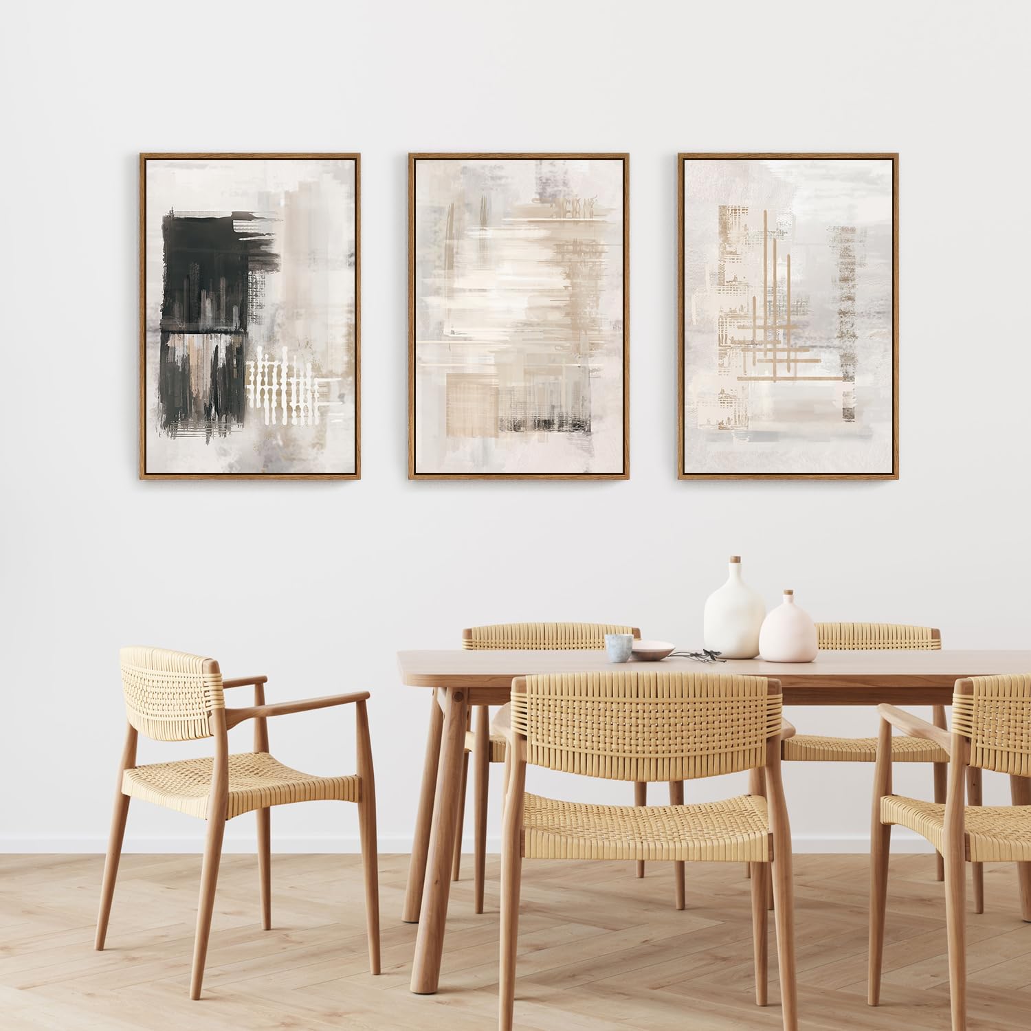 Hpinub Modern Abstract Canvas Wall Art, Set Of 3 Framed Art Prints, Black And White Large Wall Painting, 16X24Inch Neutral Minim