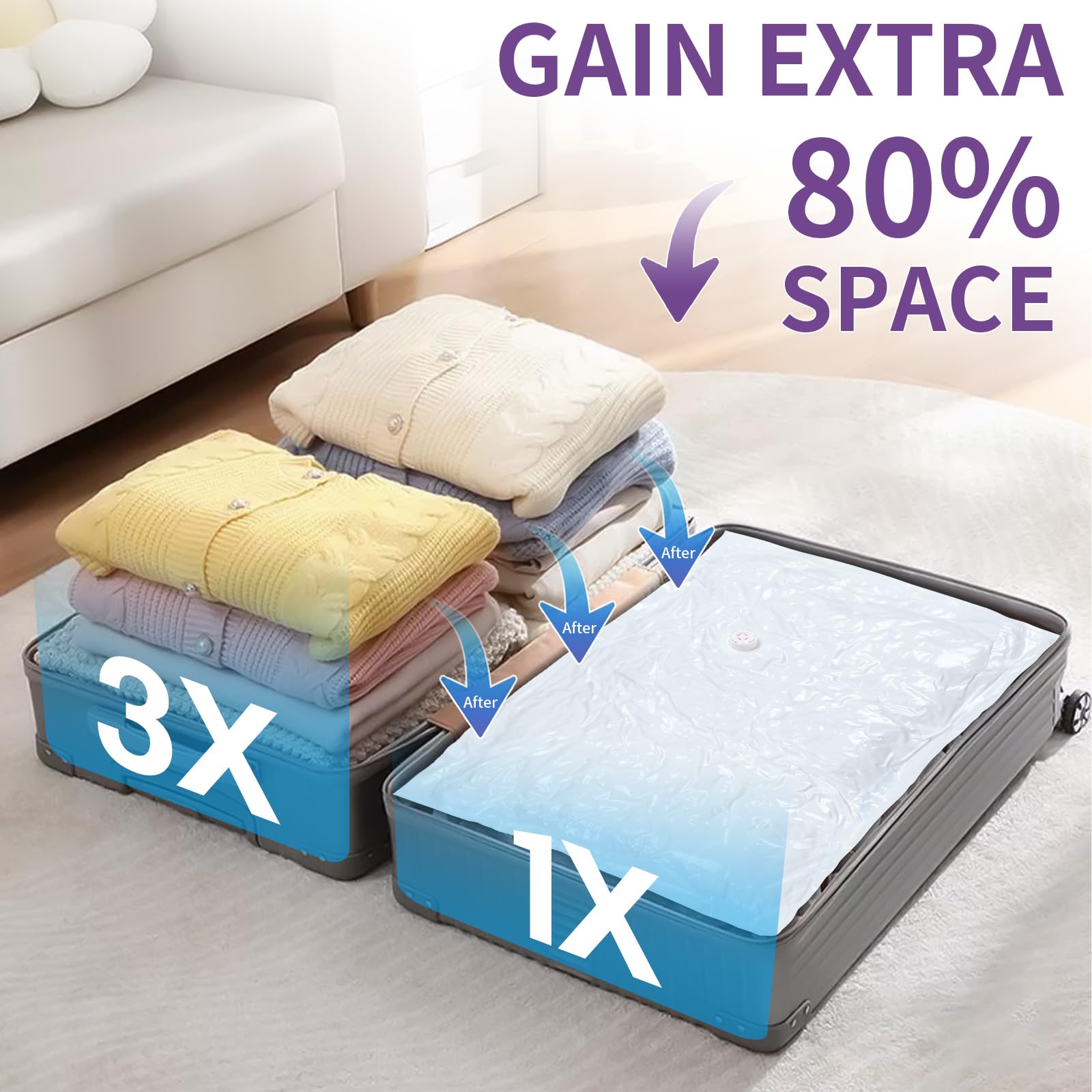 SZO 6 Pack Vacuum Storage Bags With Electric Air Pump,Vacuum Seal Bags For Clothing Travel, Space Saver Bags For Luggage, Blanke