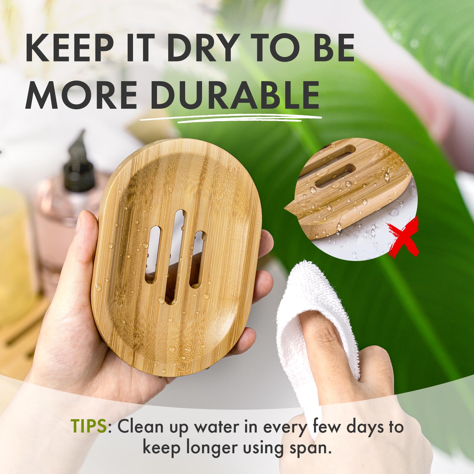 Amazerbath Bamboo Soap Holder, Bamboo Soap Dish, 2 Pack Soap Dishes For Bar Soap, Soap Tray Self Draining, Oval Soap Saver For S