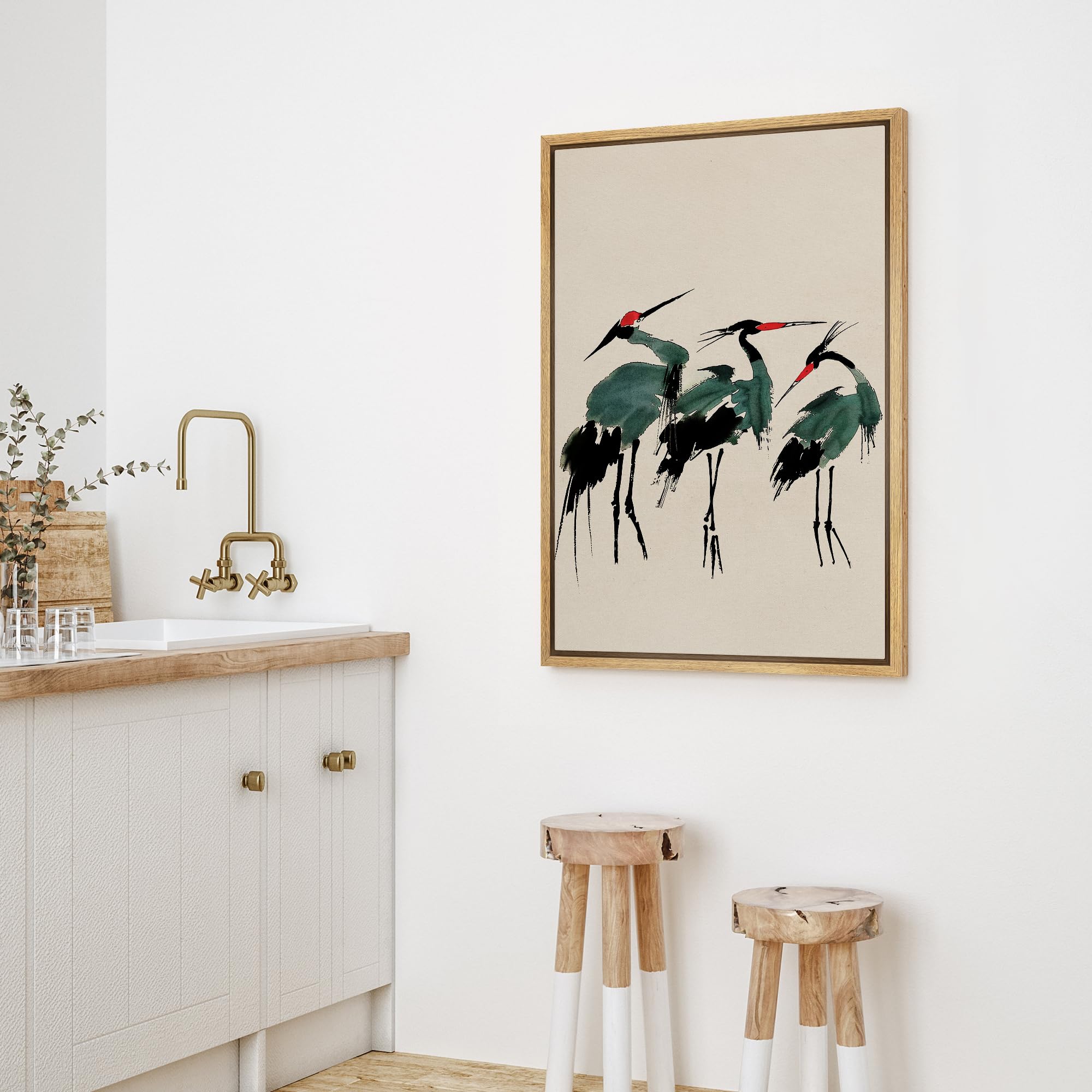 Wall26 Framed Canvas Print Wall Art Japanese Red-Crowned Cranes Minimalist Illustrations Modern Art Botanical Floral Farmhouse/C