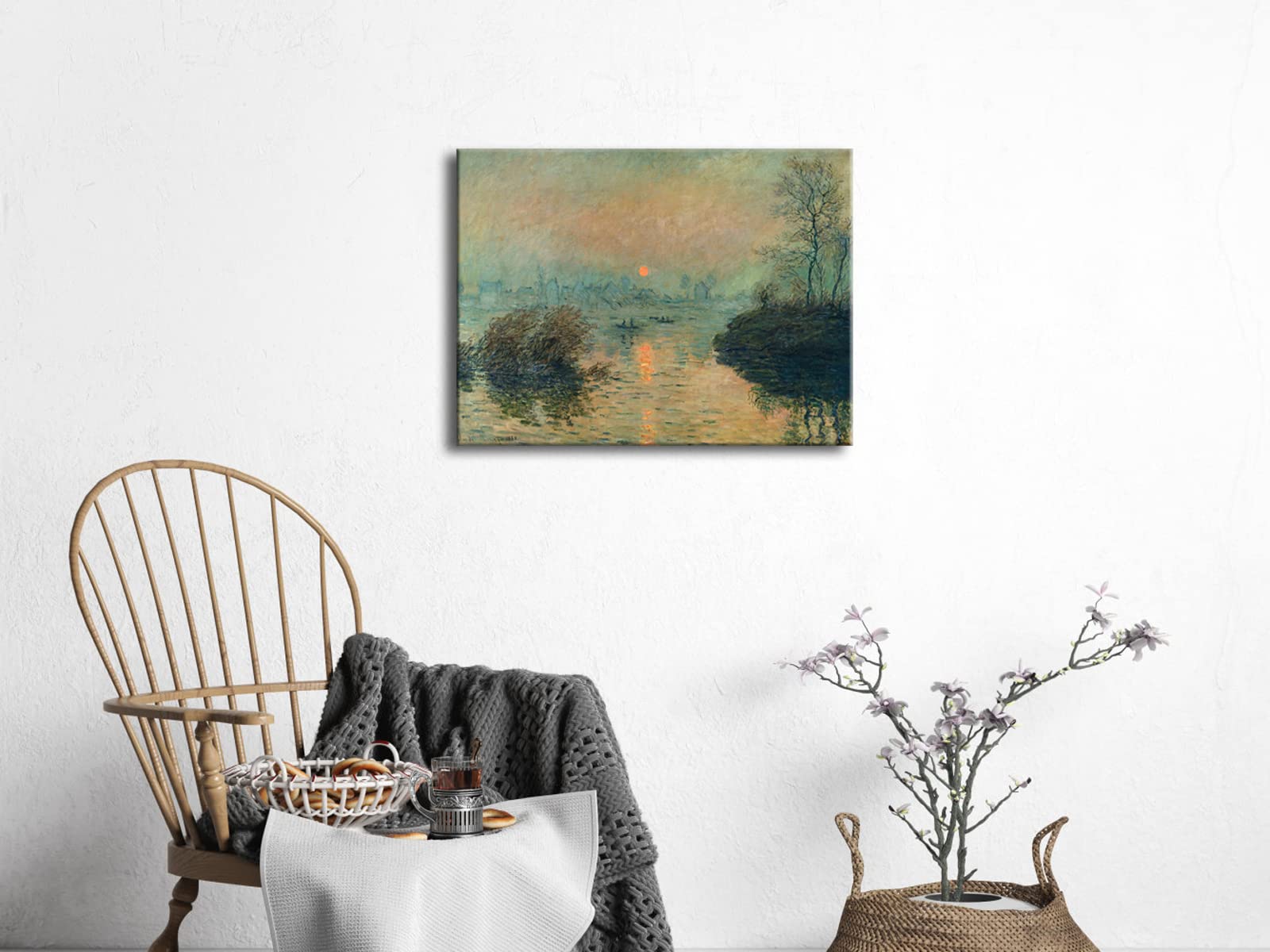 Wieco Art Canvas Wall Art Sunset On The Seine At Lavacourt, Winter Effect By Claude Monet Oil Paintings Canvas Prints Landscape