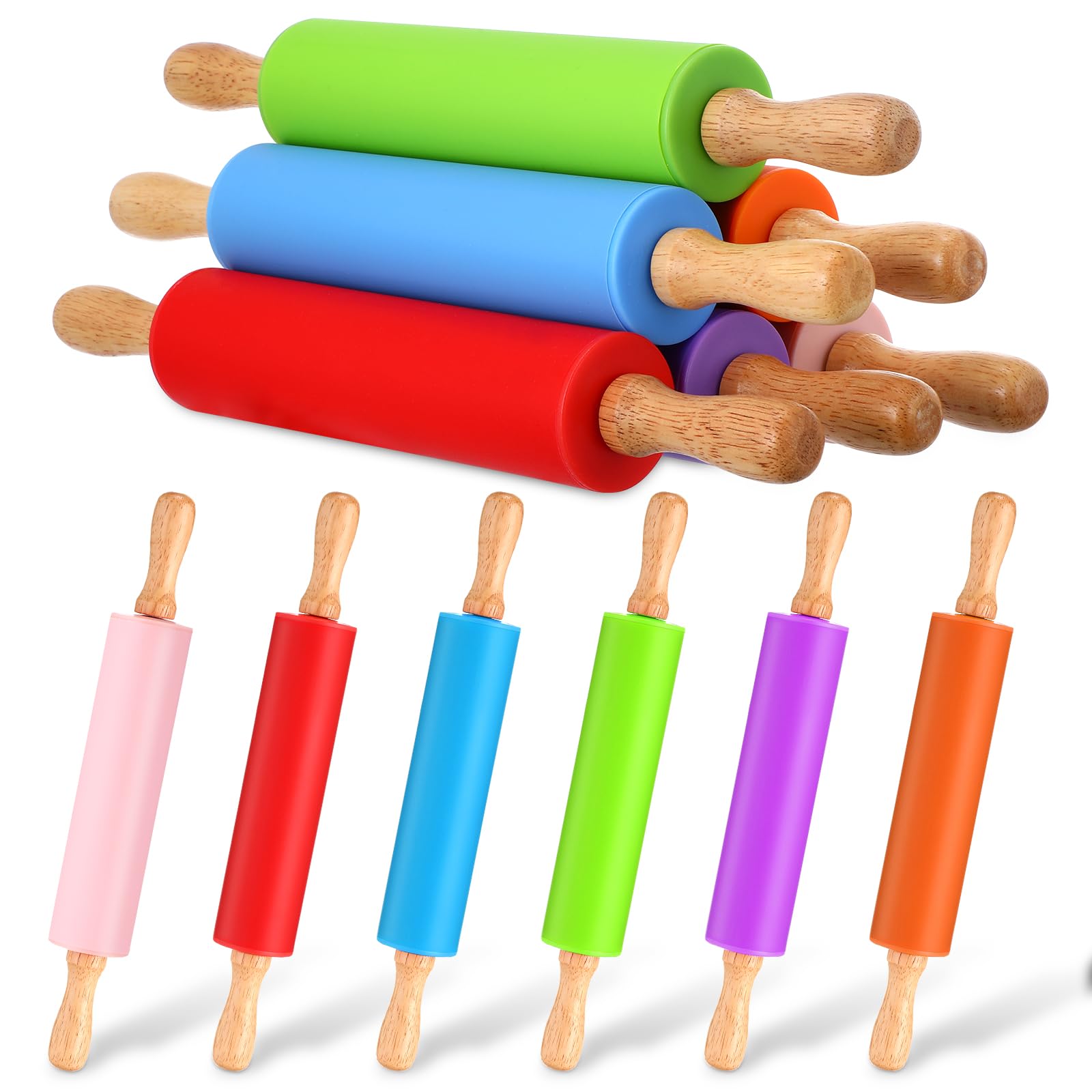 Dandat 6 Pcs Small Rolling Pin Kids 12 Inch Mini Rolling Pin Silicone Rolling Pins For Baking Non Stick Kids Dough Roller With W