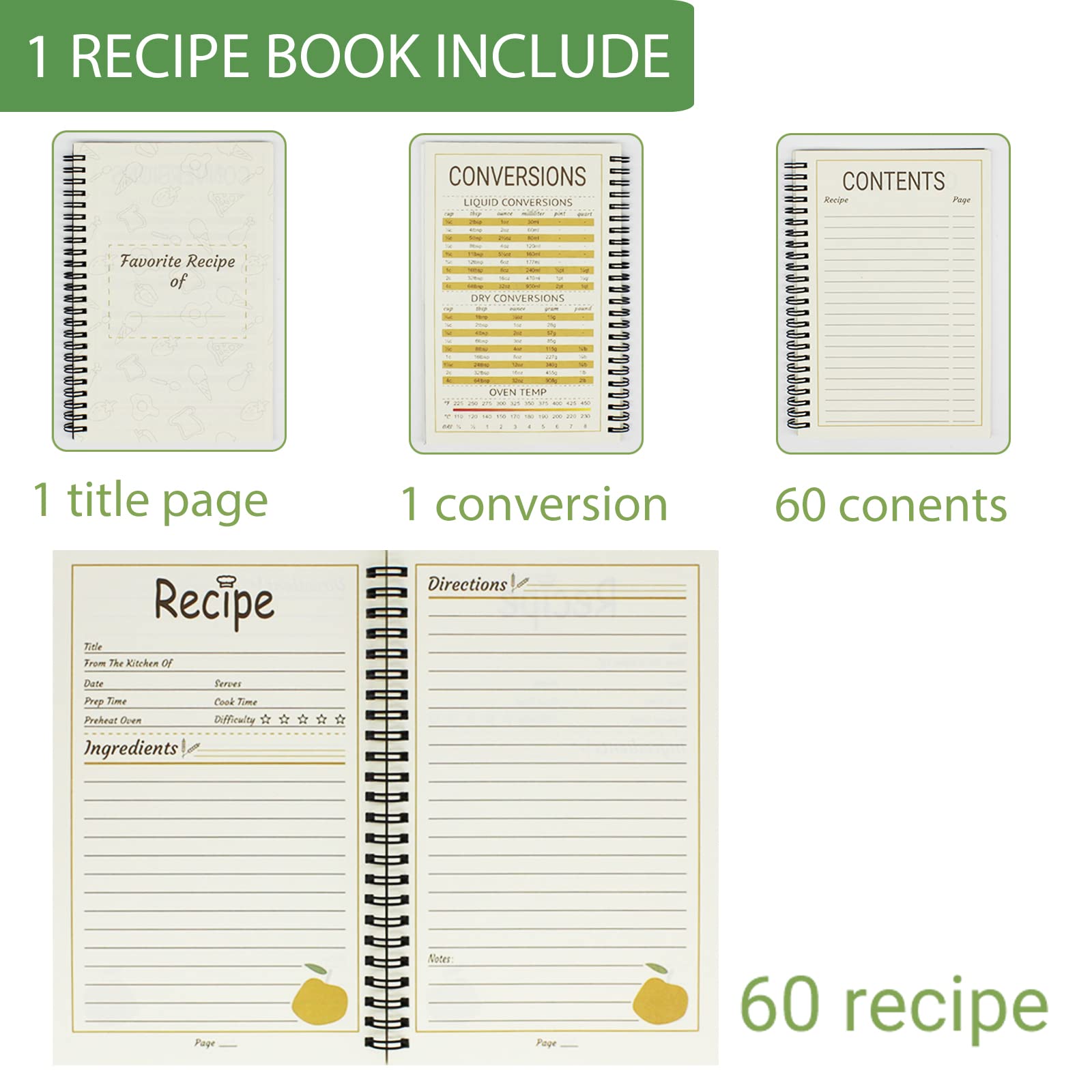Bpfy 2 Pack 5.5'' X 8.5'' Recipe Book To Write In Your Own Recipes, Blank Recipe Notebook, Spiral Cookbook Recipe Journal Notebo