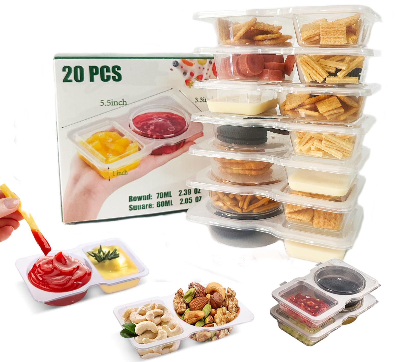 WOIRHWEH Salad Dressing Containers, 20-Sets Reusable Snack Containers with Lids,dip containers for lunches Reusable Easy to Open