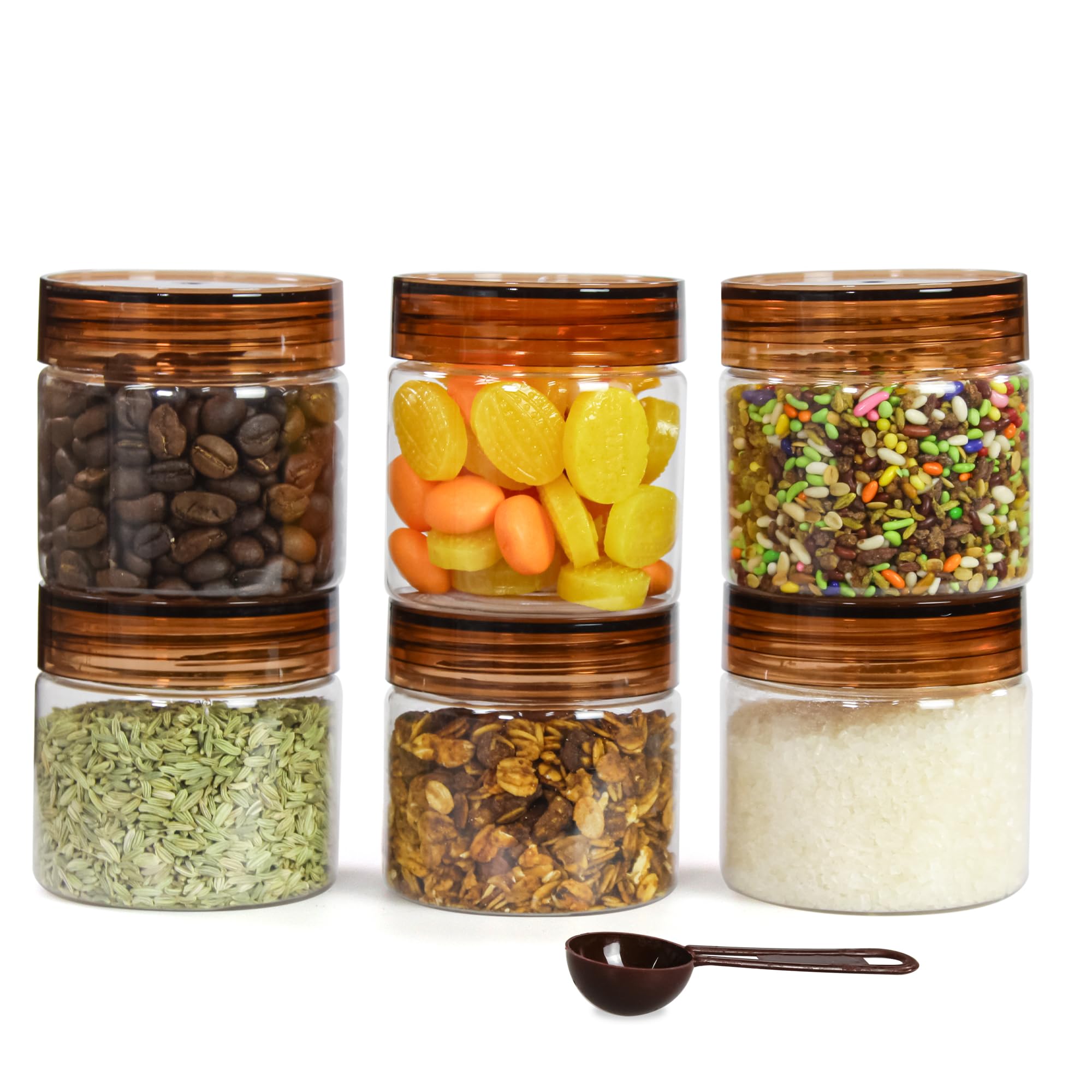 Pearlpet Tiffany Plastic Containers For Kitchen Storage | Plastic Container Set With Spoon | Bpa-Free, Stackable Jars | Brown,20