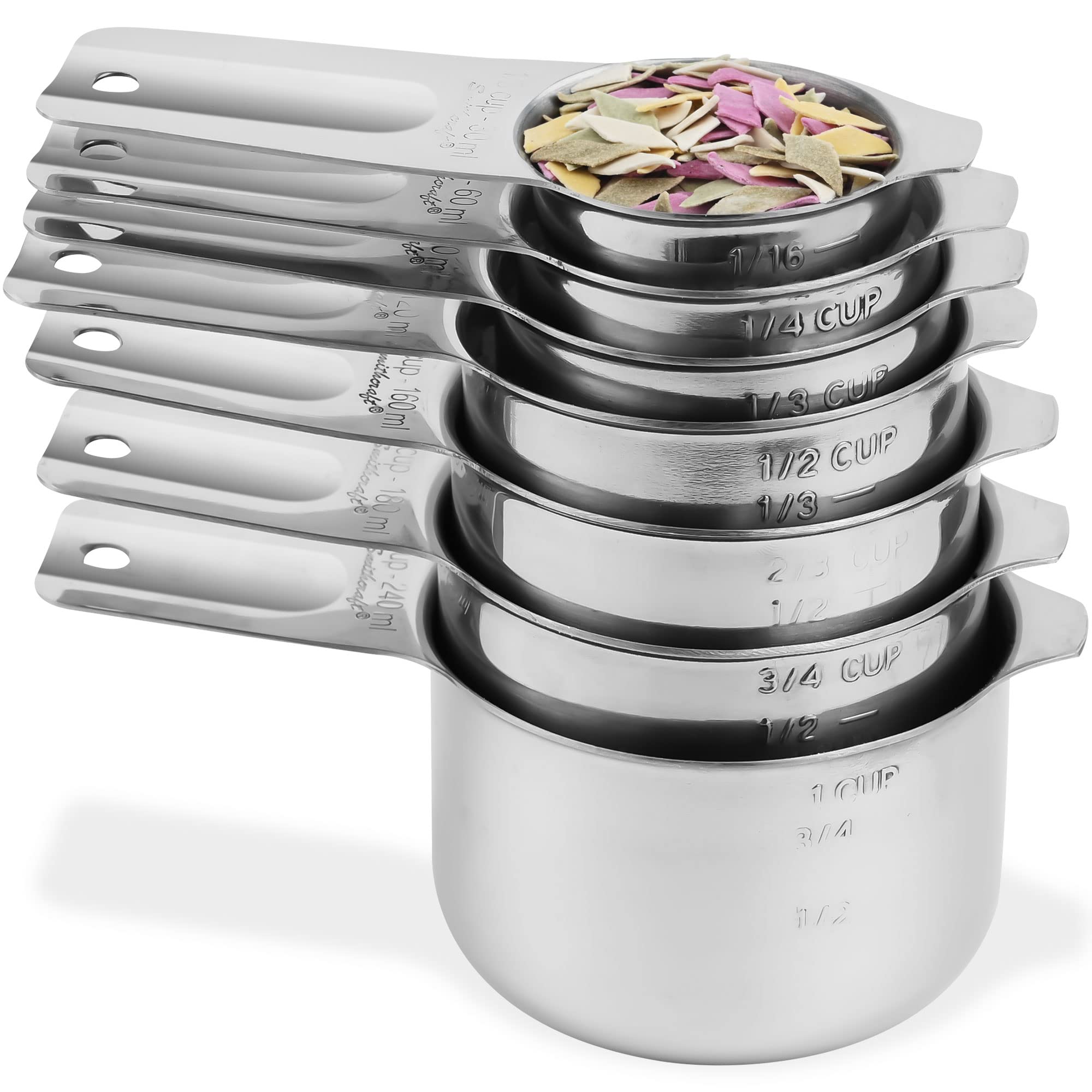 Viwehots Measuring Cups Set 17, Stainless Steel Measuring Cups And Spoons Set, 18/8 (304) Measuring Cups Spoons, Heavy Duty 7 Me
