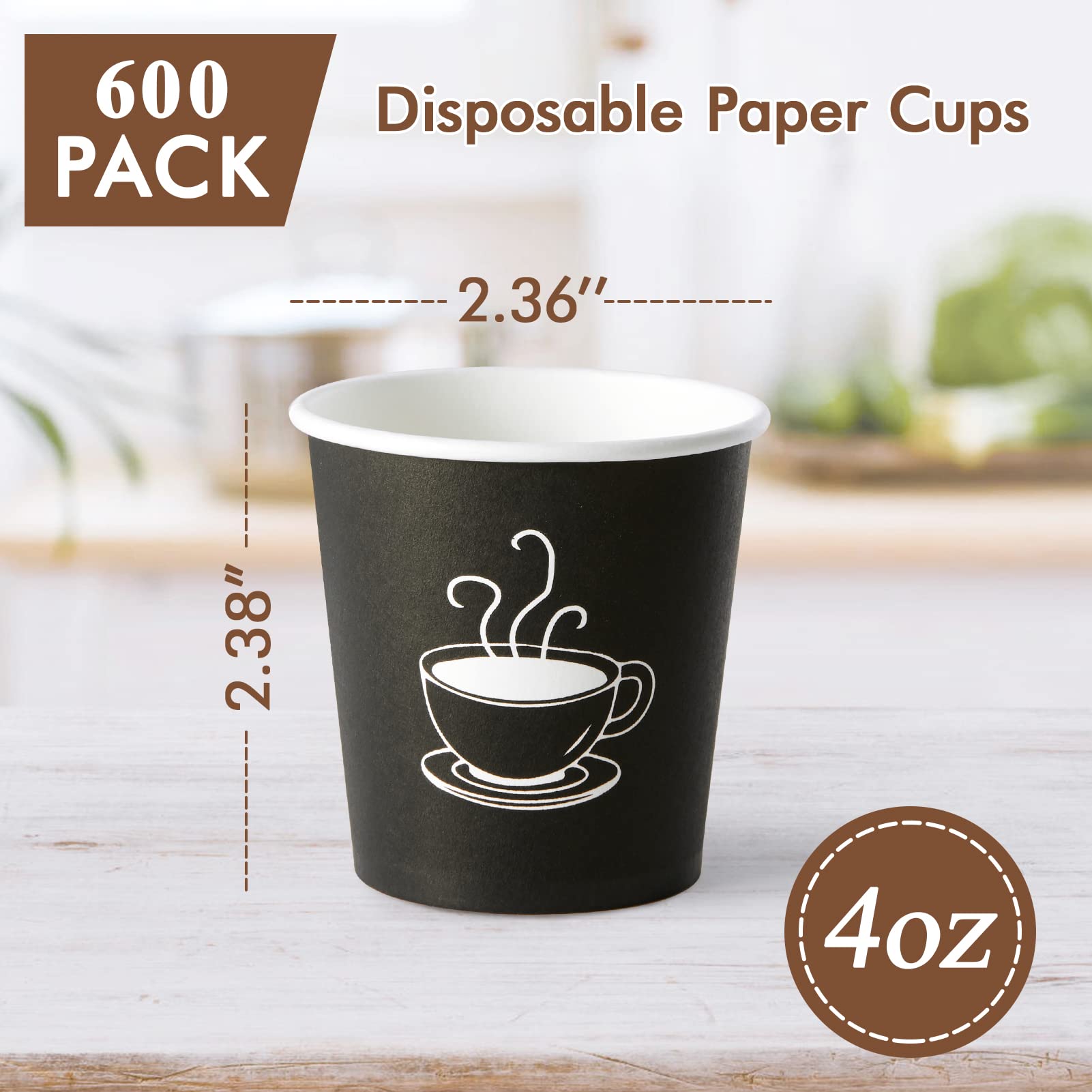Tv Topvalue 600 Pack 4 Oz Paper Cups, Small Disposable Coffee Cups, Paper Espresso Cups, Hot/Cold Drinking Cups For Party, Picni