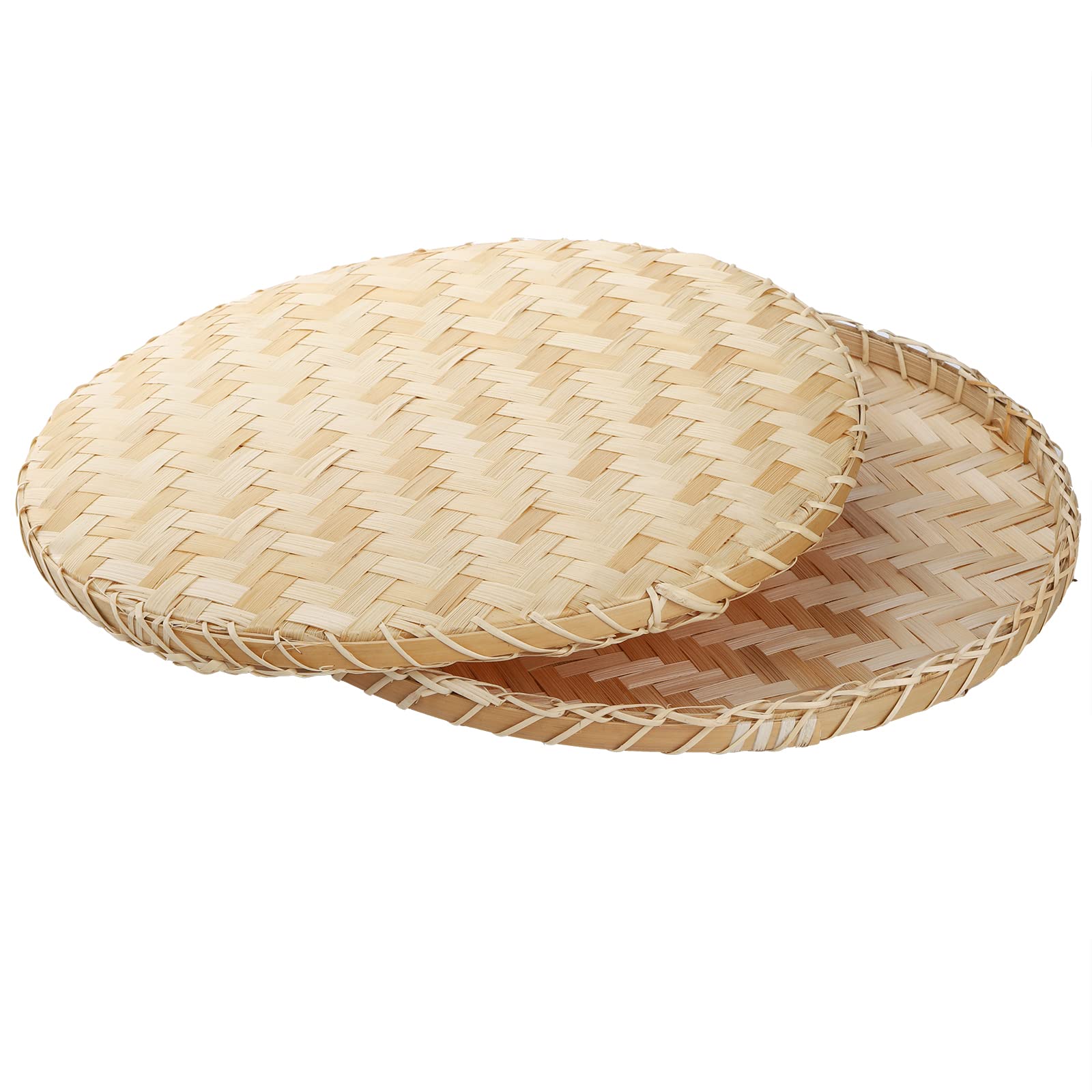 Suwimut 3 Pieces Handmade Bamboo Woven Basket Tray  13 Inch Flat Wicker Round Fruit Basket Woven Food Storage Shallow Tray Decorative Serving Tray Wall Hanging Baskets for Breakfast  Snacks (Beige)