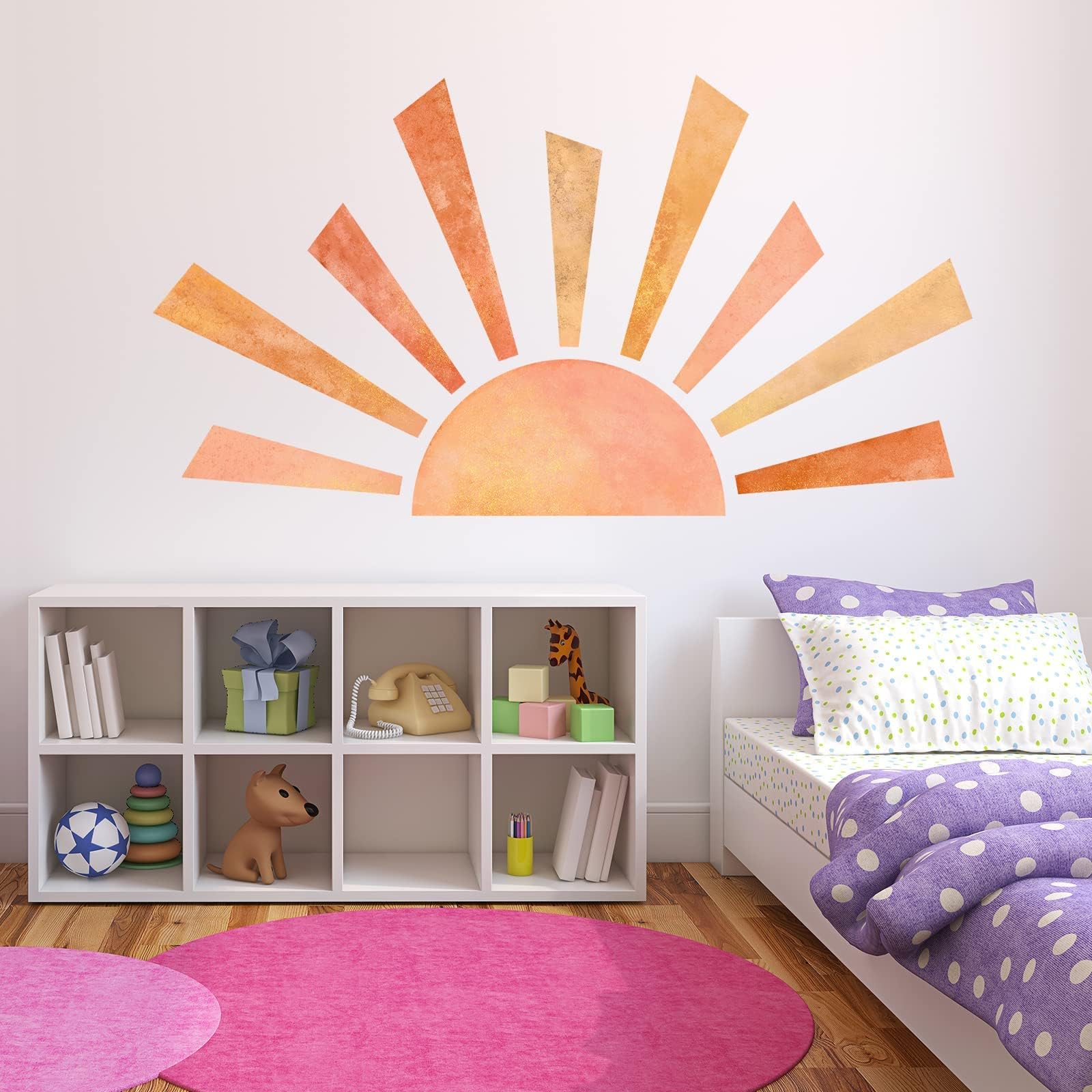 53X29.9 Inch Boho Half Sun Wall Decals Watercolor Sun Murals Modern Wall Decals Vinyl Sun Wall Decals Removable Peel And Stick W