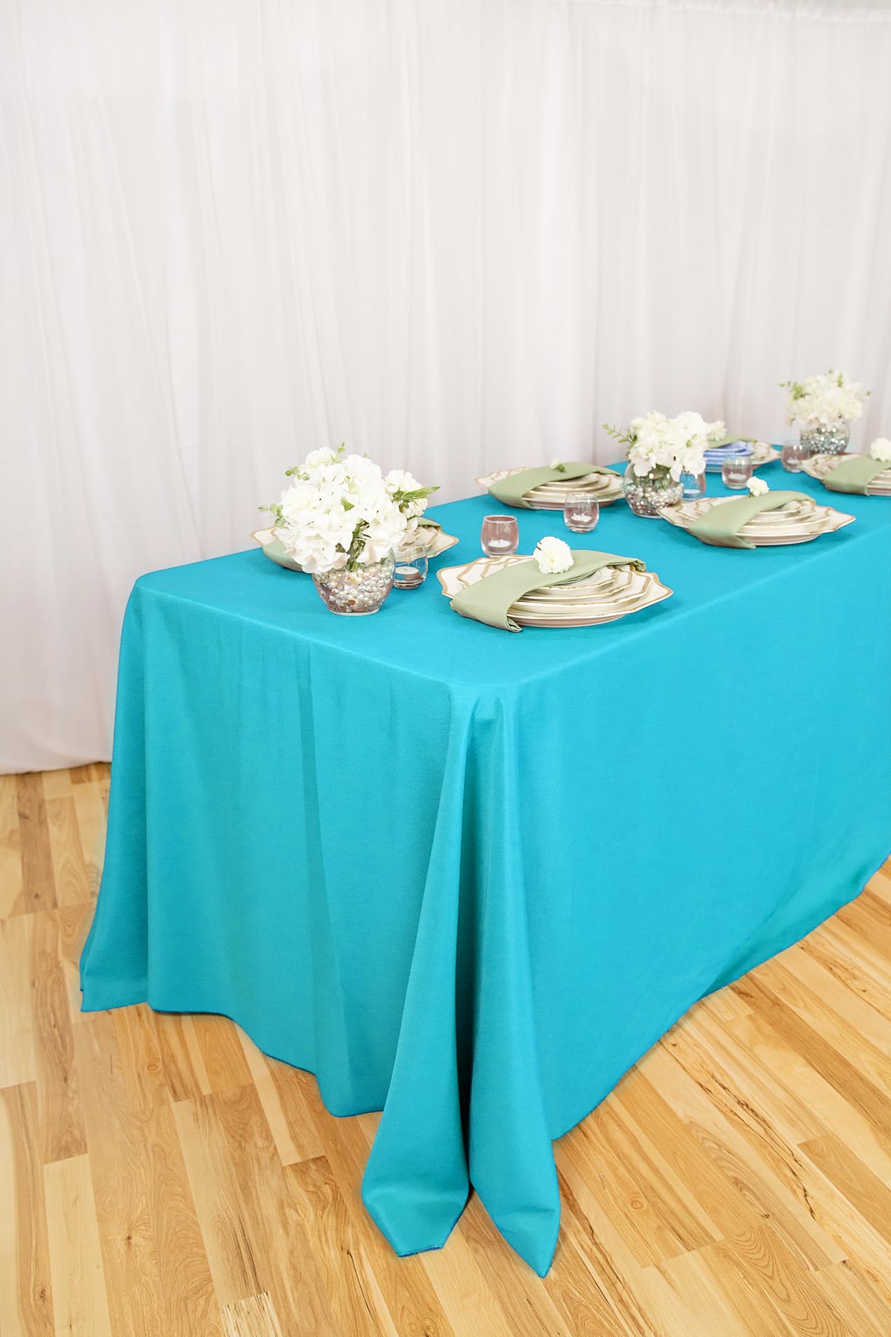 Ltc Linens 10-Pack Rectangular Tablecloths 90 In X 132 In With Rounded Corners - Turquoise Table Cloths For 6 Ft Rectangle Table