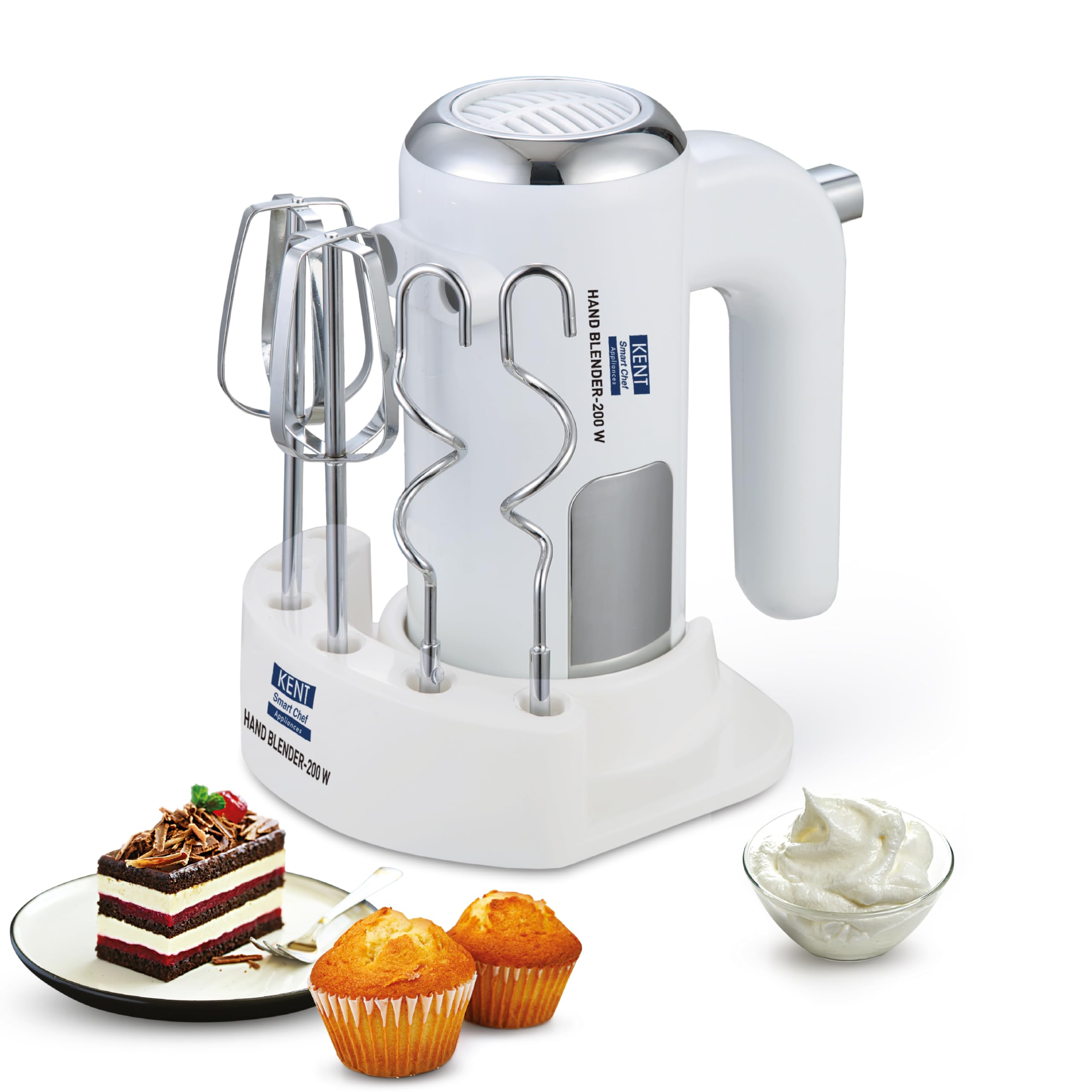Kent Hand Blender 200 Watts | Multiple Beaters & Dough Hooks | InBuilt Overheating Protection | 5 Speed Control | Turbo Functio