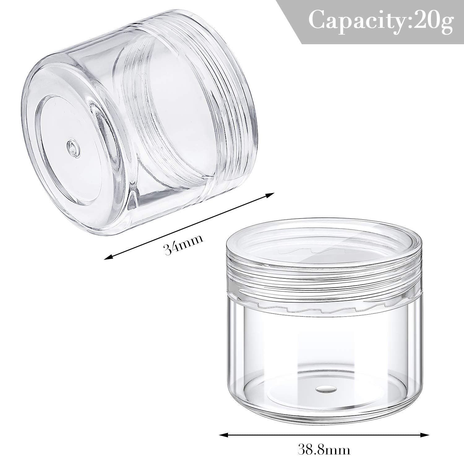 20 Pieces Round Pot Jars Plastic Cosmetic Containers Set With Lid For Liquid Creams Sample, 20 Ml/ 0.7 Oz (Clear Lid)