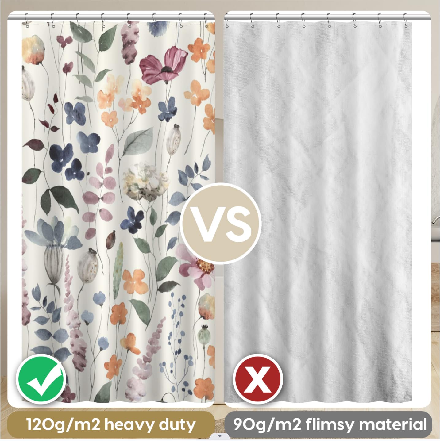 Amaredom Ink Floral Shower Curtain  Colorful Flower Shower Curtain for Bathroom  Waterproof Fabric Shower Curtain Set  Bathroom Decoration with 12 Hooks 72x72 Inches